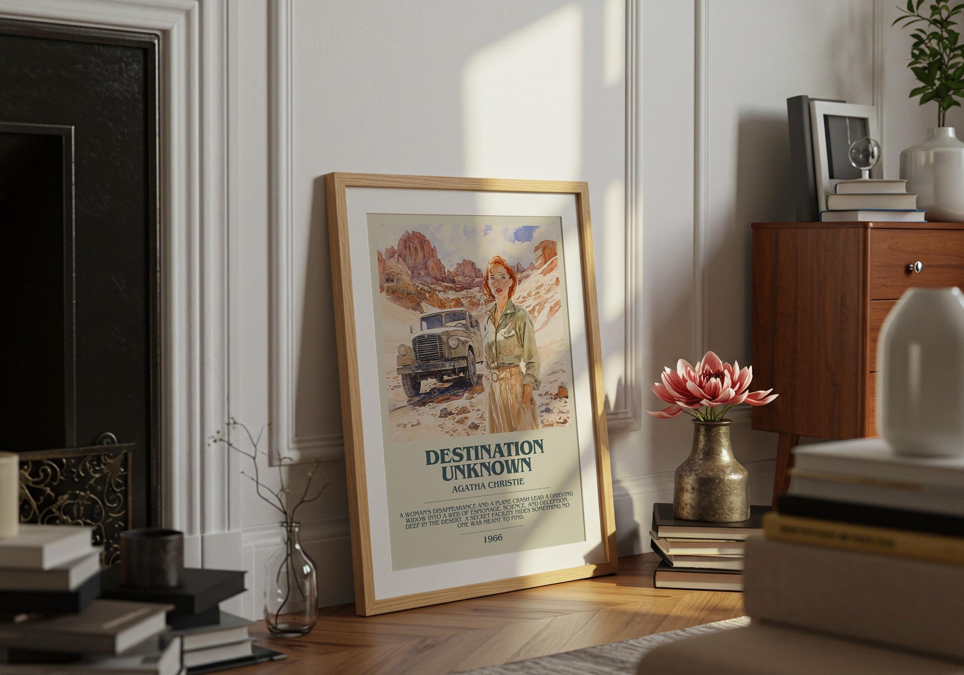 Destination Unknown by Agatha Christie Descriptive Poster Print. Free Delivery Wall Art Author & Blurb Book Artwork Novel Gift
