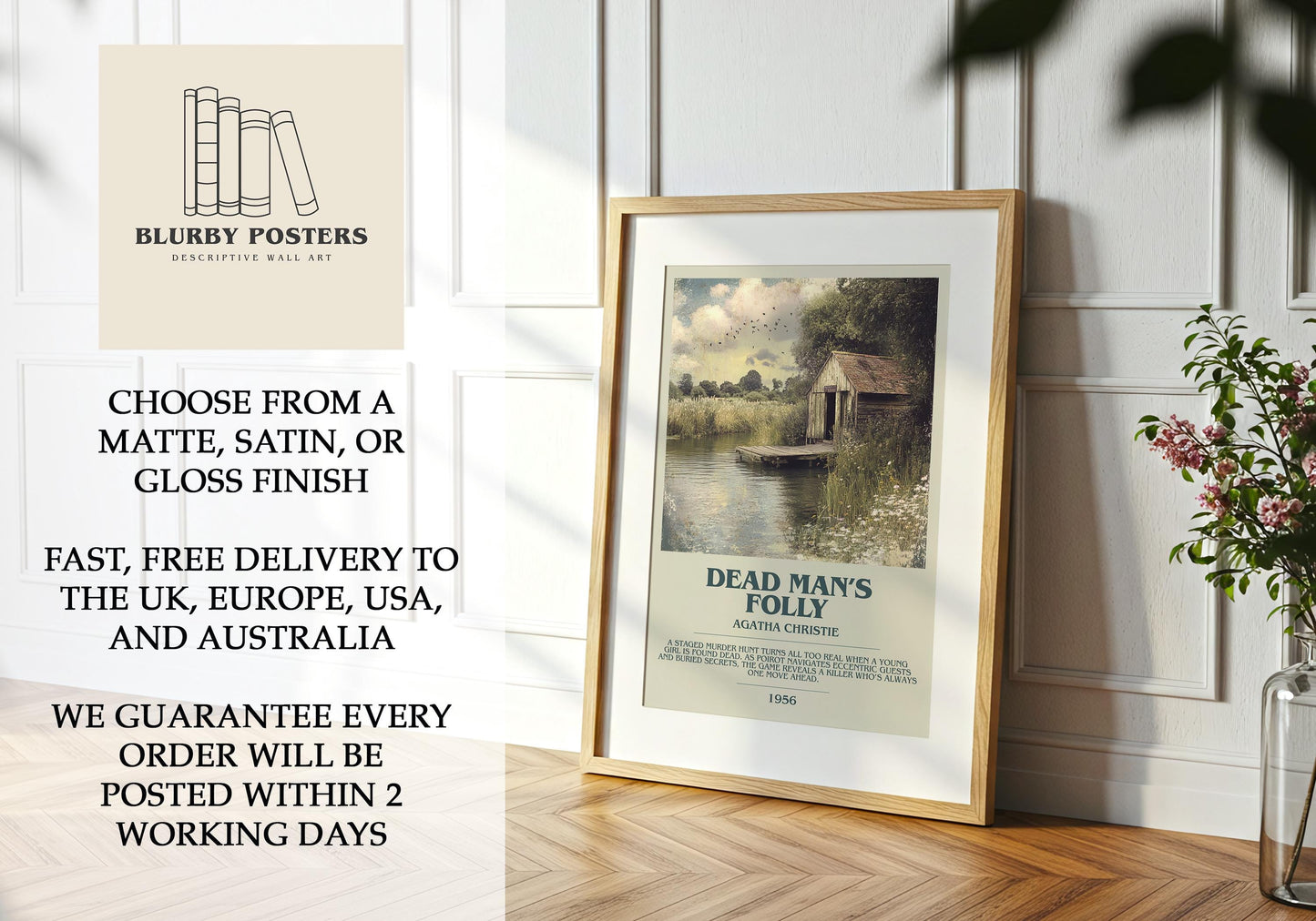 Dead Man's Folly by Agatha Christie Descriptive Poster Print. Free Delivery Wall Art Author & Blurb Book Artwork Novel Gift