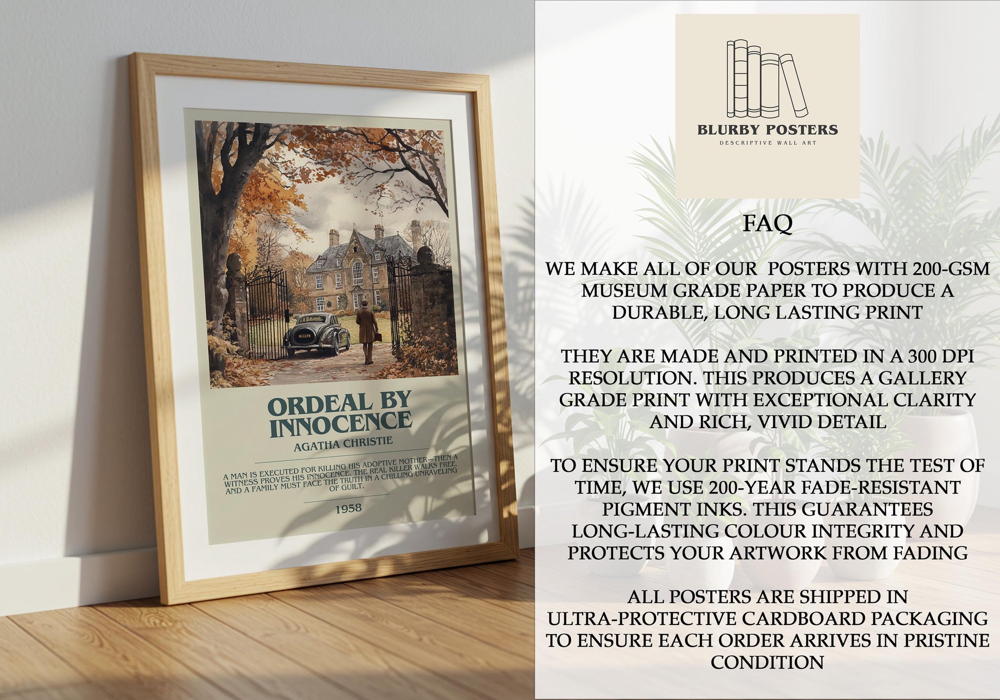 Ordeal By Innocence by Agatha Christie Descriptive Poster Print. Free Delivery Wall Art Author & Blurb Book Artwork Novel Gift