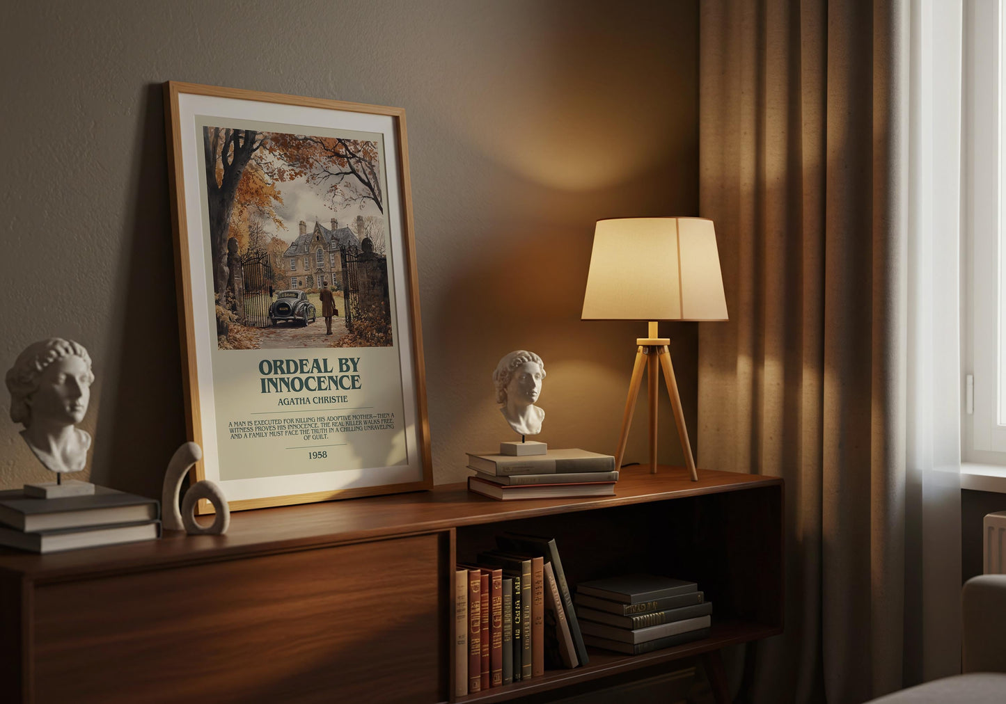 Ordeal By Innocence by Agatha Christie Descriptive Poster Print. Free Delivery Wall Art Author & Blurb Book Artwork Novel Gift