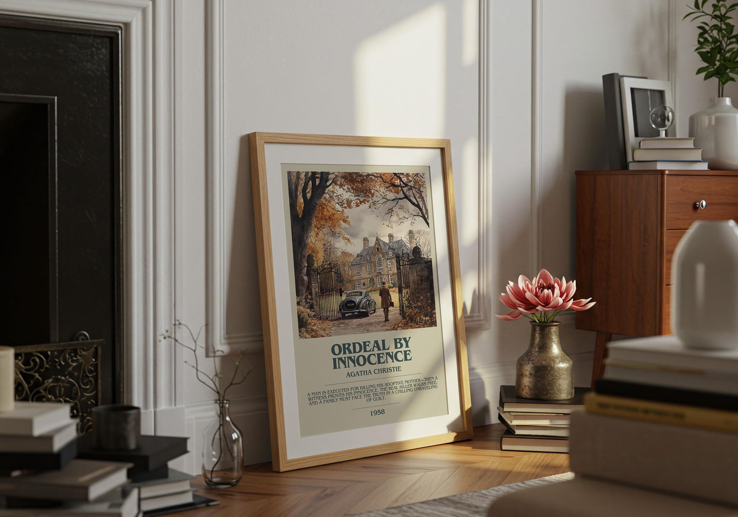 Ordeal By Innocence by Agatha Christie Descriptive Poster Print. Free Delivery Wall Art Author & Blurb Book Artwork Novel Gift