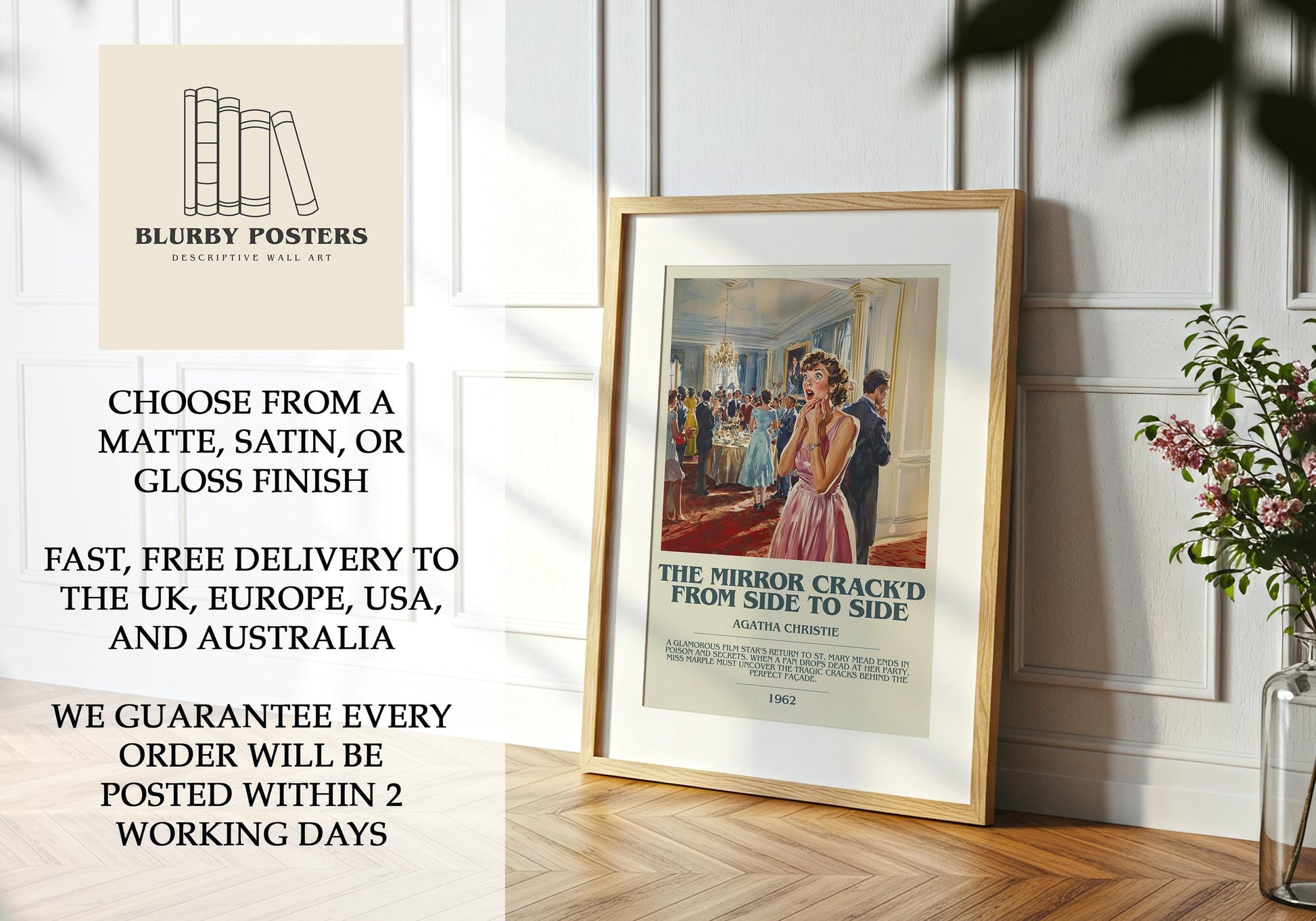 The Mirror Crack'd From Side To Side by Agatha Christie Descriptive Poster Print. Free Delivery Wall Art Author & Blurb Book Artwork Novel