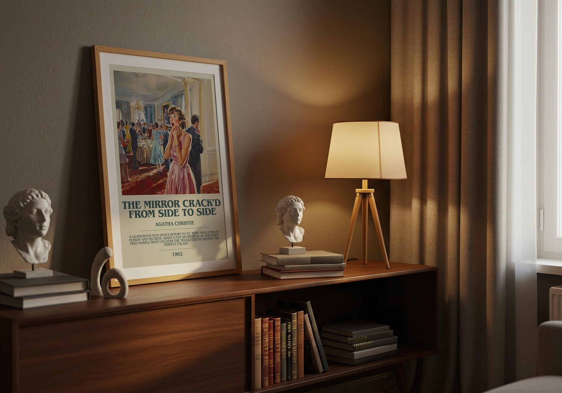 The Mirror Crack'd From Side To Side by Agatha Christie Descriptive Poster Print. Free Delivery Wall Art Author & Blurb Book Artwork Novel