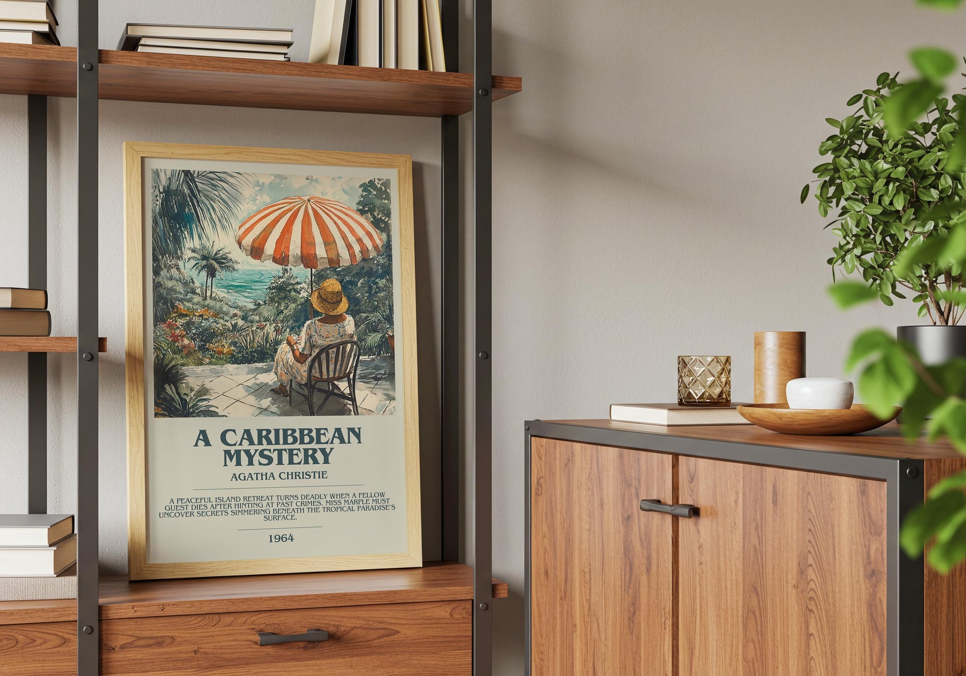 A Caribbean Mystery by Agatha Christie Descriptive Poster Print. Free Delivery Wall Art Author & Blurb Book Artwork Novel