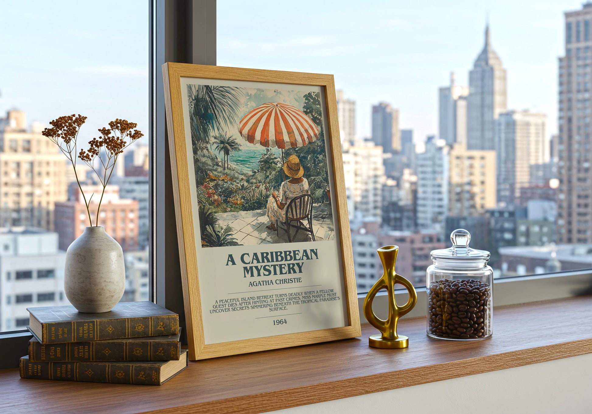 A Caribbean Mystery by Agatha Christie Descriptive Poster Print. Free Delivery Wall Art Author & Blurb Book Artwork Novel