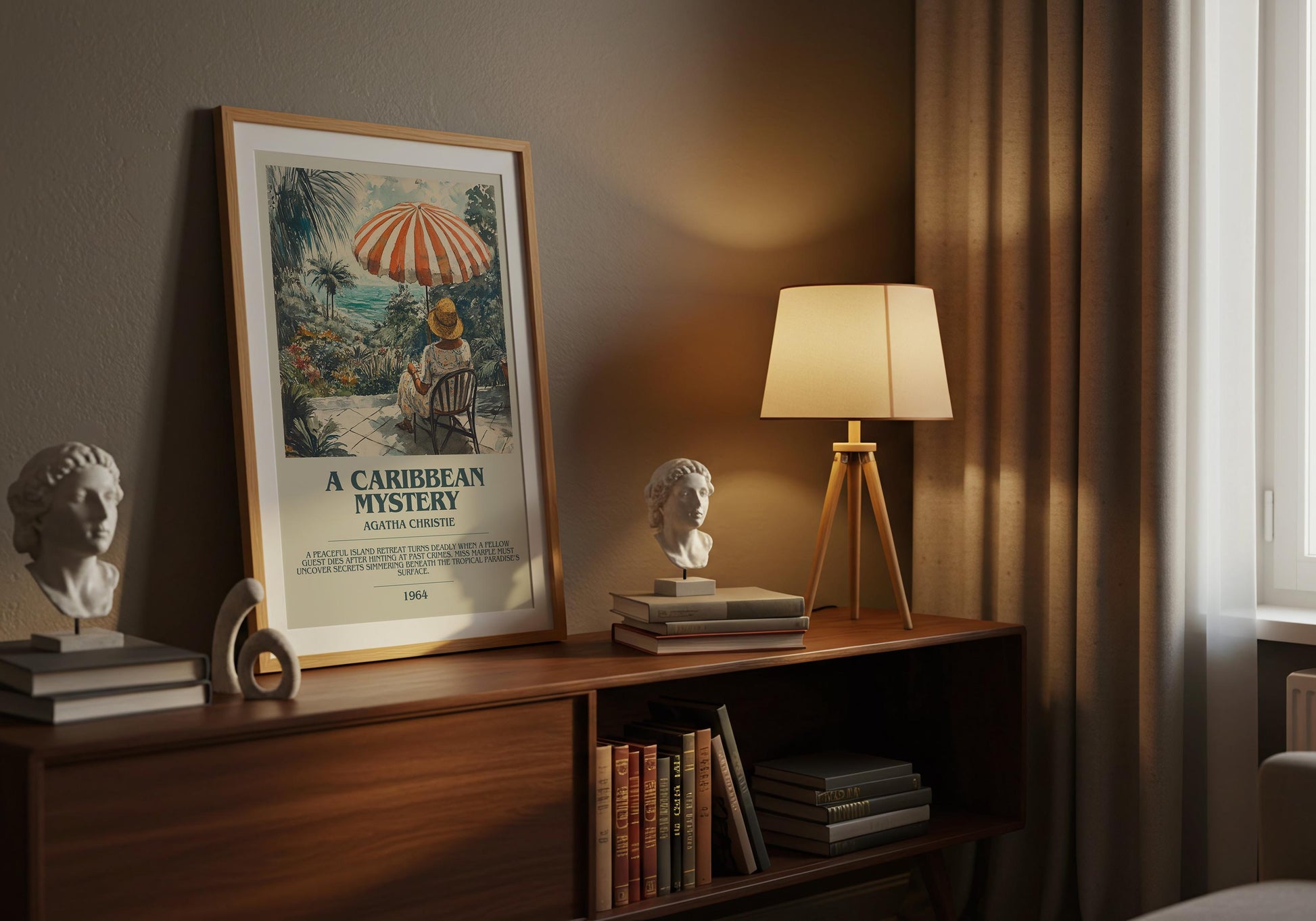 A Caribbean Mystery by Agatha Christie Descriptive Poster Print. Free Delivery Wall Art Author & Blurb Book Artwork Novel