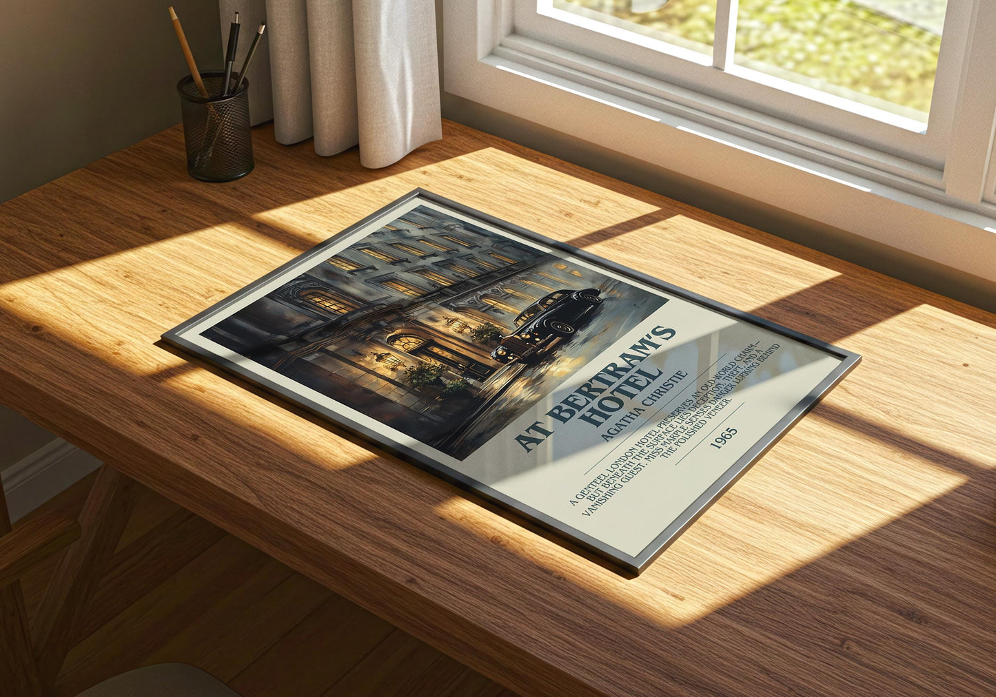 At Bertram's Hotel by Agatha Christie Descriptive Poster Print. Free Delivery Wall Art Author & Blurb Book Artwork Novel