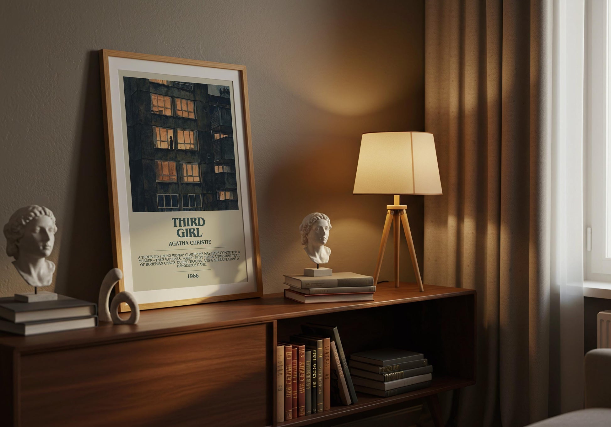 Third Girl by Agatha Christie Descriptive Poster Print. Free Delivery Wall Art Author & Blurb Book Artwork Novel
