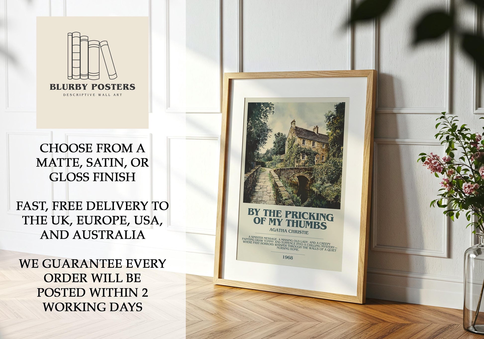 By The Pricking Of My Thumbs Descriptive Poster Print. Free Delivery Wall Art Author & Blurb Book Artwork Novel