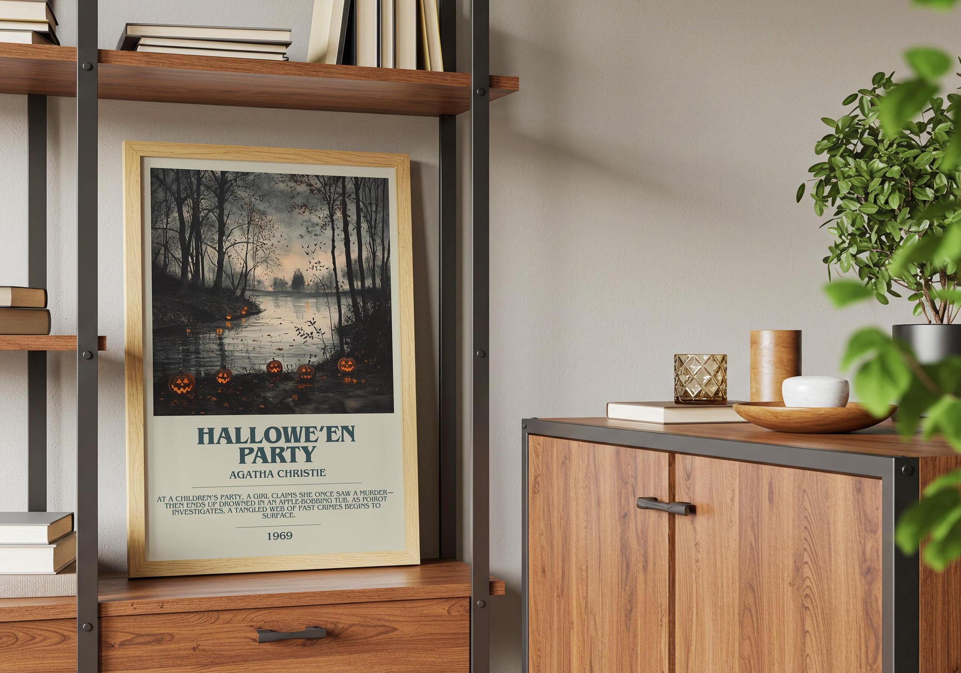 Halloween Party by Agatha Christie Descriptive Poster Print. Free Delivery Wall Art Author & Blurb Book Artwork Novel