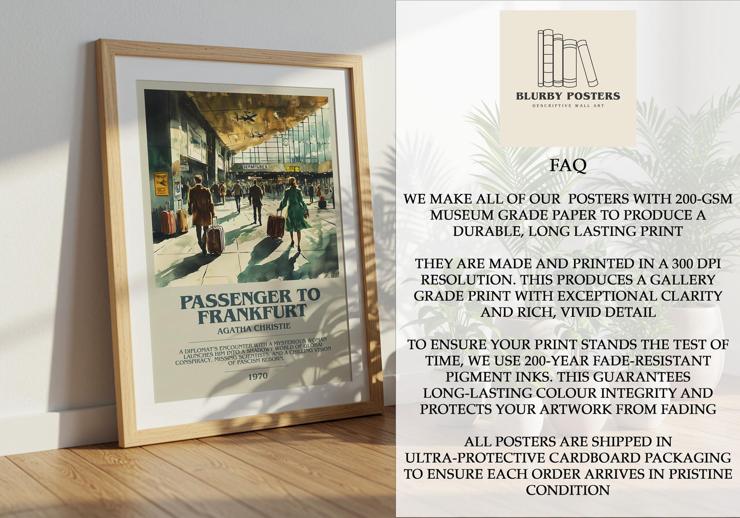 Passenger To Frankfurt by Agatha Christie Descriptive Poster Print. Free Delivery Wall Art Author & Blurb Book Artwork Novel