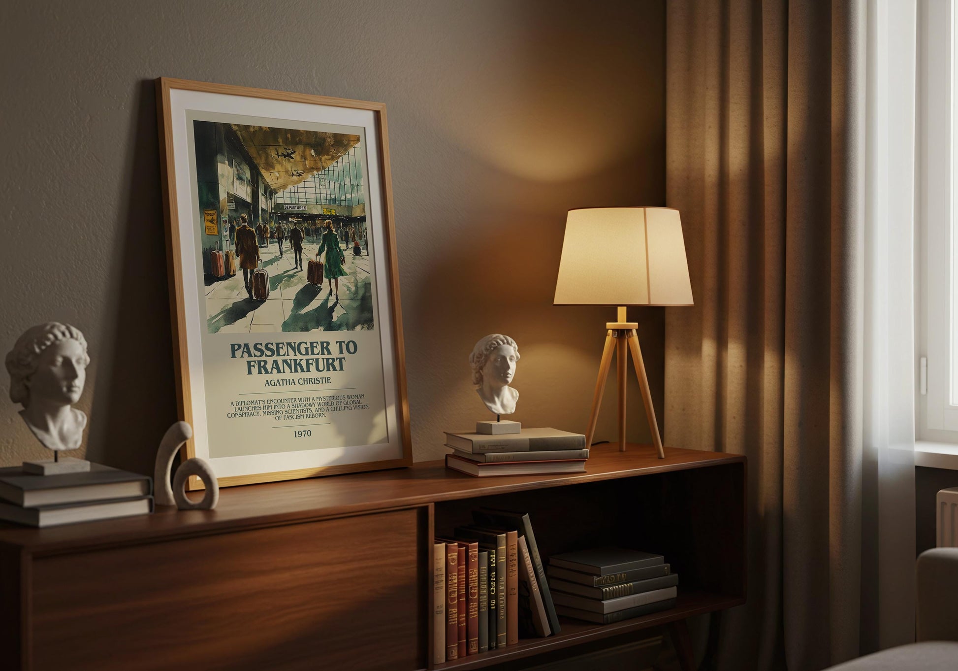 Passenger To Frankfurt by Agatha Christie Descriptive Poster Print. Free Delivery Wall Art Author & Blurb Book Artwork Novel