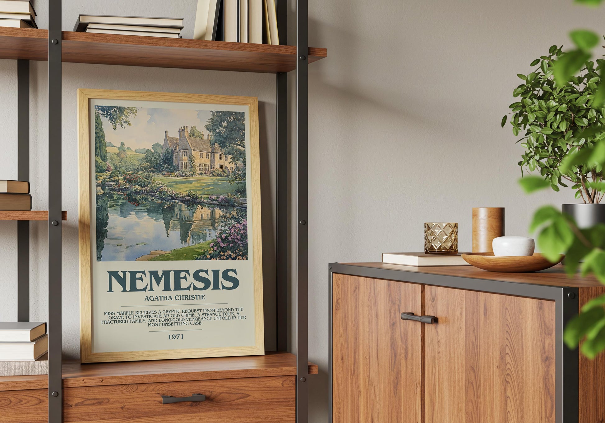 Nemesis by Agatha Christie Descriptive Poster Print. Free Delivery Wall Art Author & Blurb Book Artwork Novel