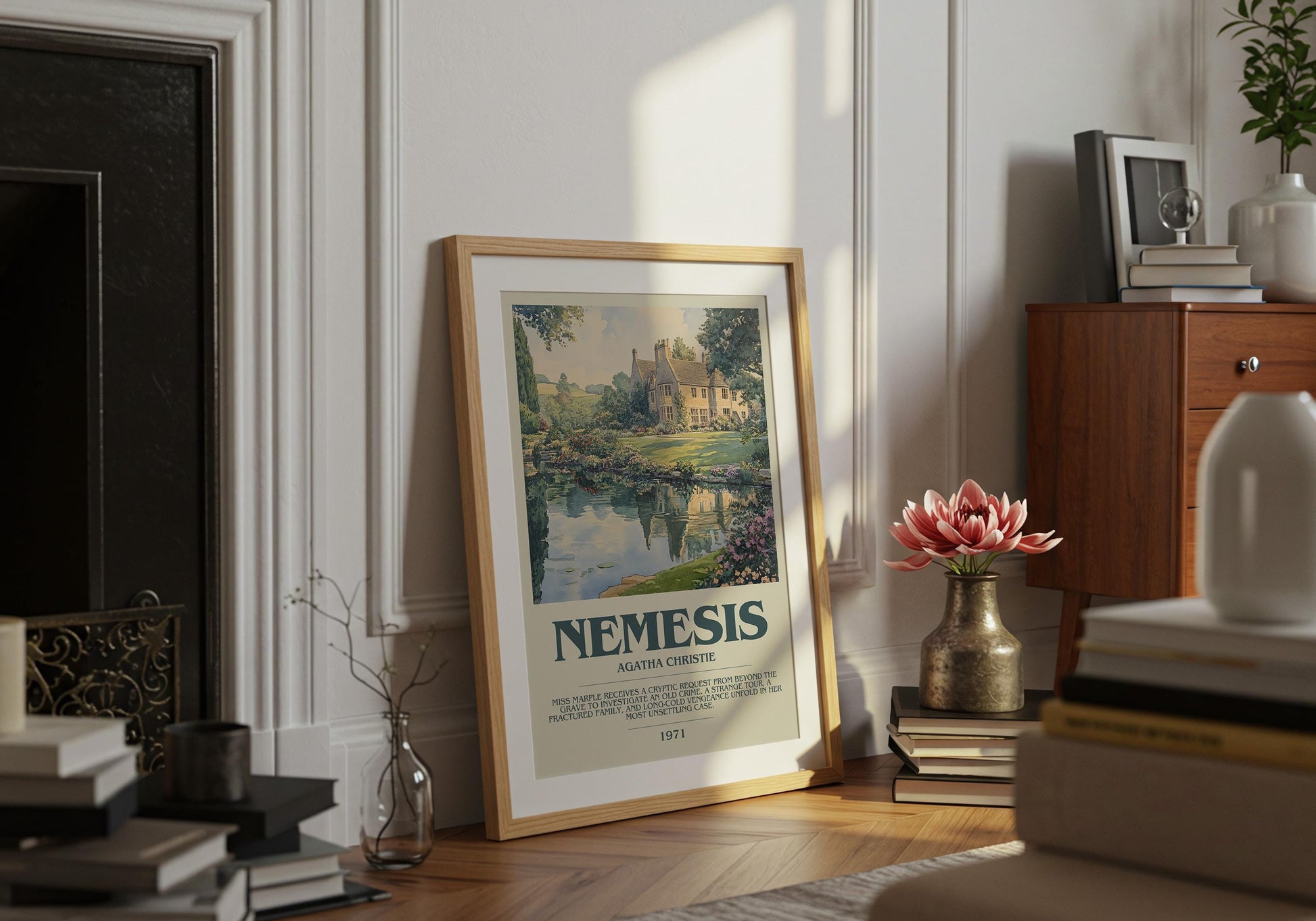 Nemesis by Agatha Christie Descriptive Poster Print. Free Delivery Wall Art Author & Blurb Book Artwork Novel
