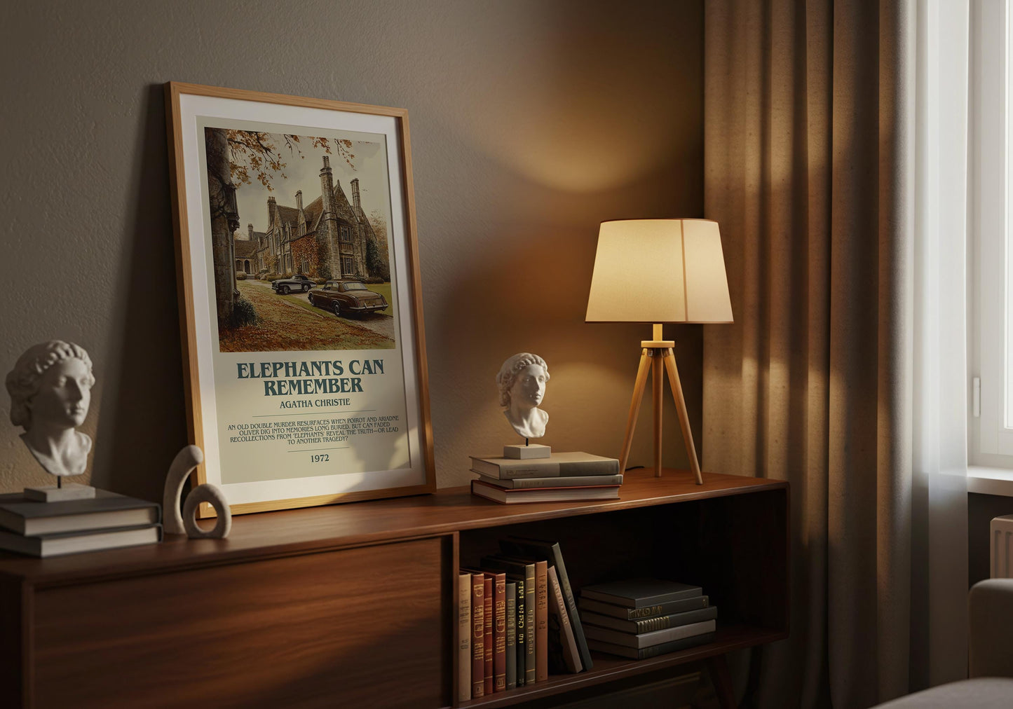 Elephants Can Remember by Agatha Christie Descriptive Poster Print. Free Delivery Wall Art Author & Blurb Book Artwork Novel