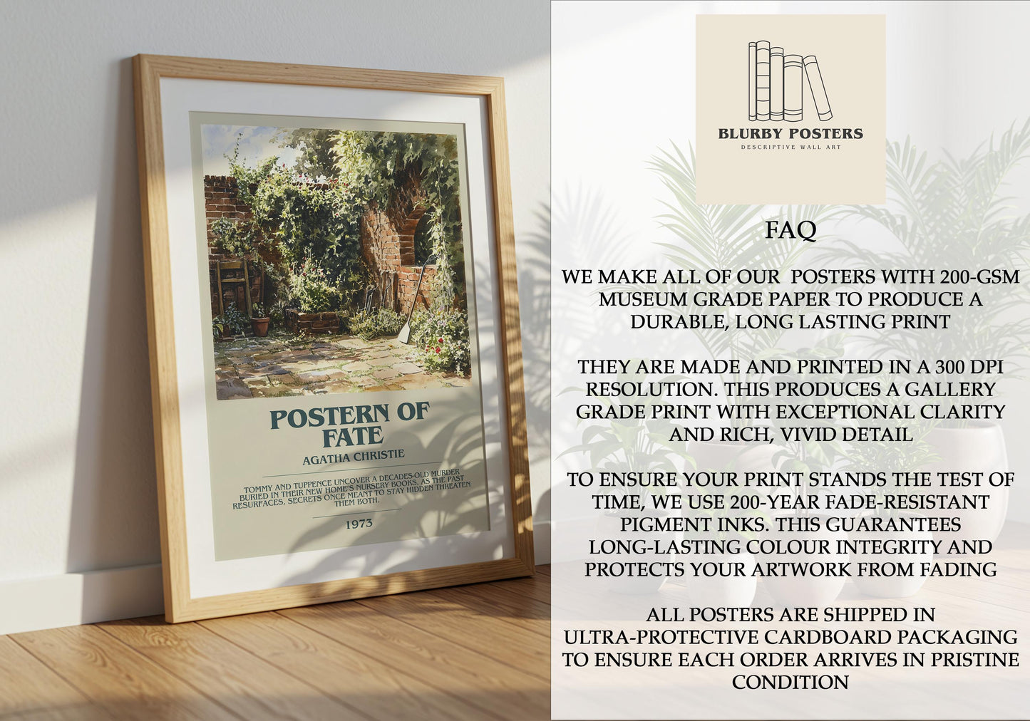 Postern Of Fate by Agatha Christie Descriptive Poster Print. Free Delivery Wall Art Author & Blurb Book Artwork Novel