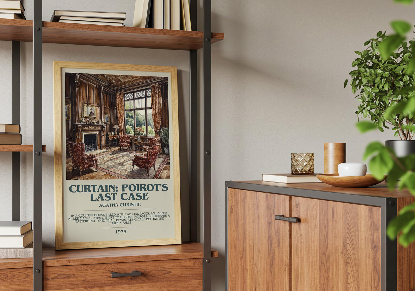 Curtain: Poirot's Last Case by Agatha Christie Descriptive Poster Print. Free Delivery Wall Art Author & Blurb Book Artwork Novel