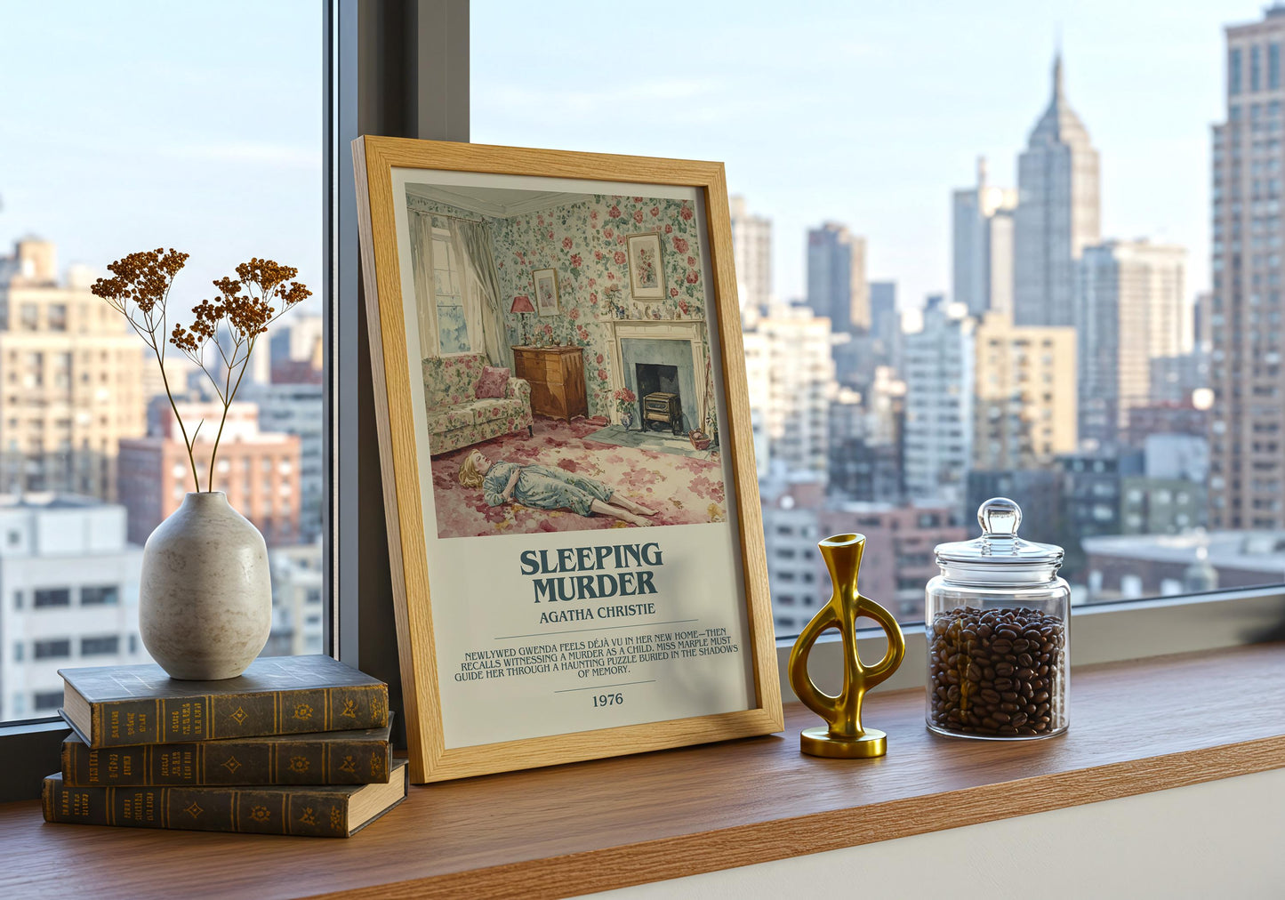 Sleeping Murder by Agatha Christie Descriptive Poster Print. Free Delivery Wall Art Author & Blurb Book Artwork Novel