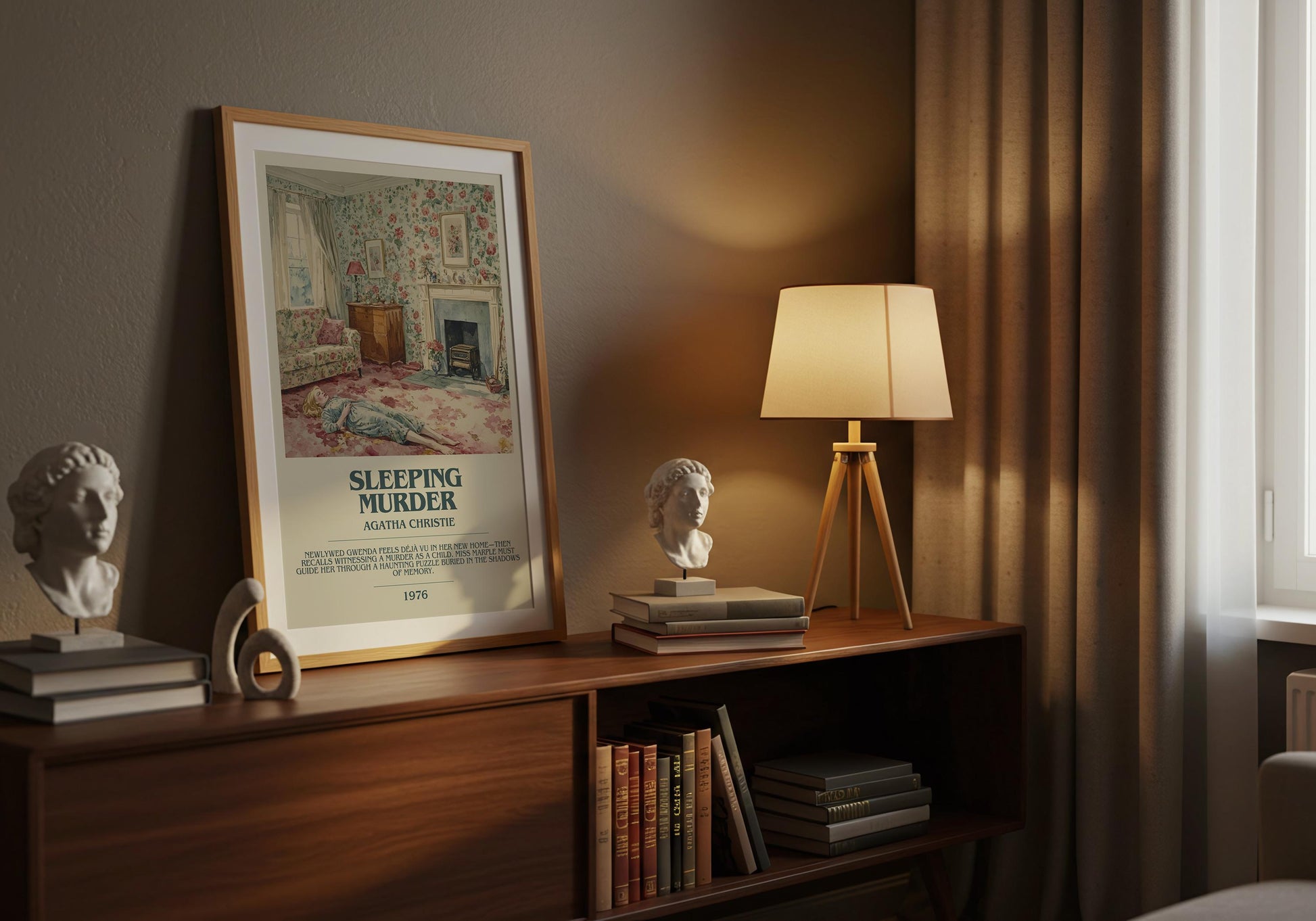 Sleeping Murder by Agatha Christie Descriptive Poster Print. Free Delivery Wall Art Author & Blurb Book Artwork Novel