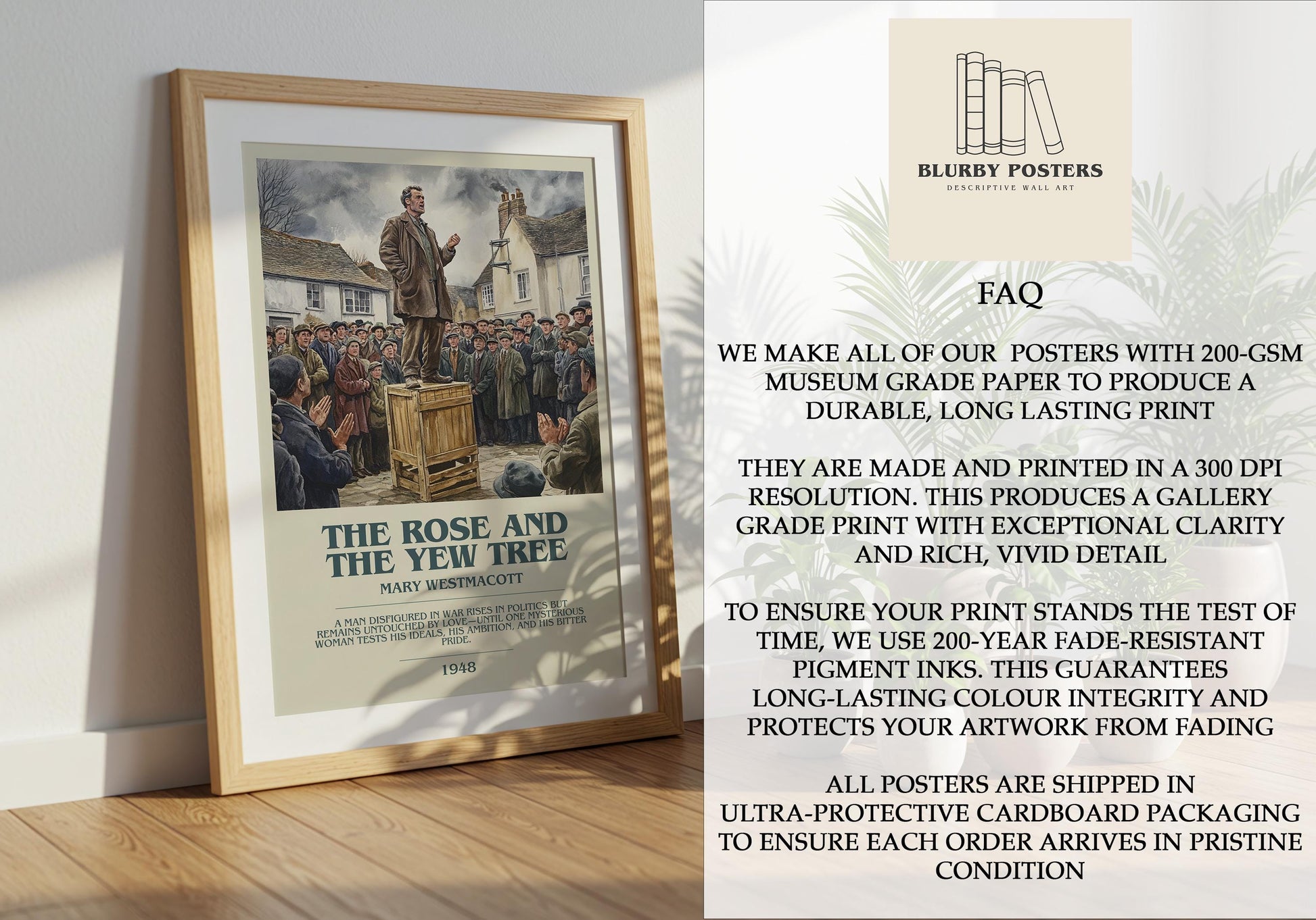 The Rose And The Yew Tree by Mary Westmacott Descriptive Poster Print. Free Delivery Wall Art Author & Blurb Book Artwork Novel