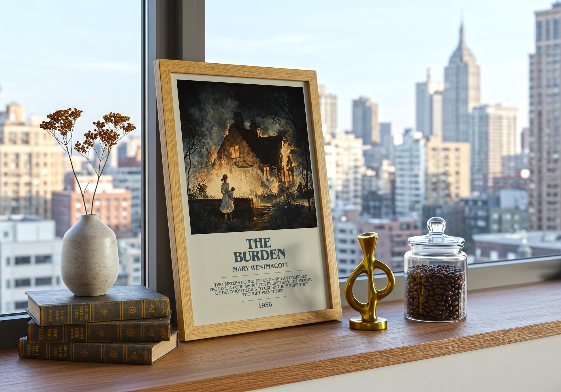 The Burden by Mary Westmacott Descriptive Poster Print. Free Delivery Wall Art Author & Blurb Book Artwork Novel