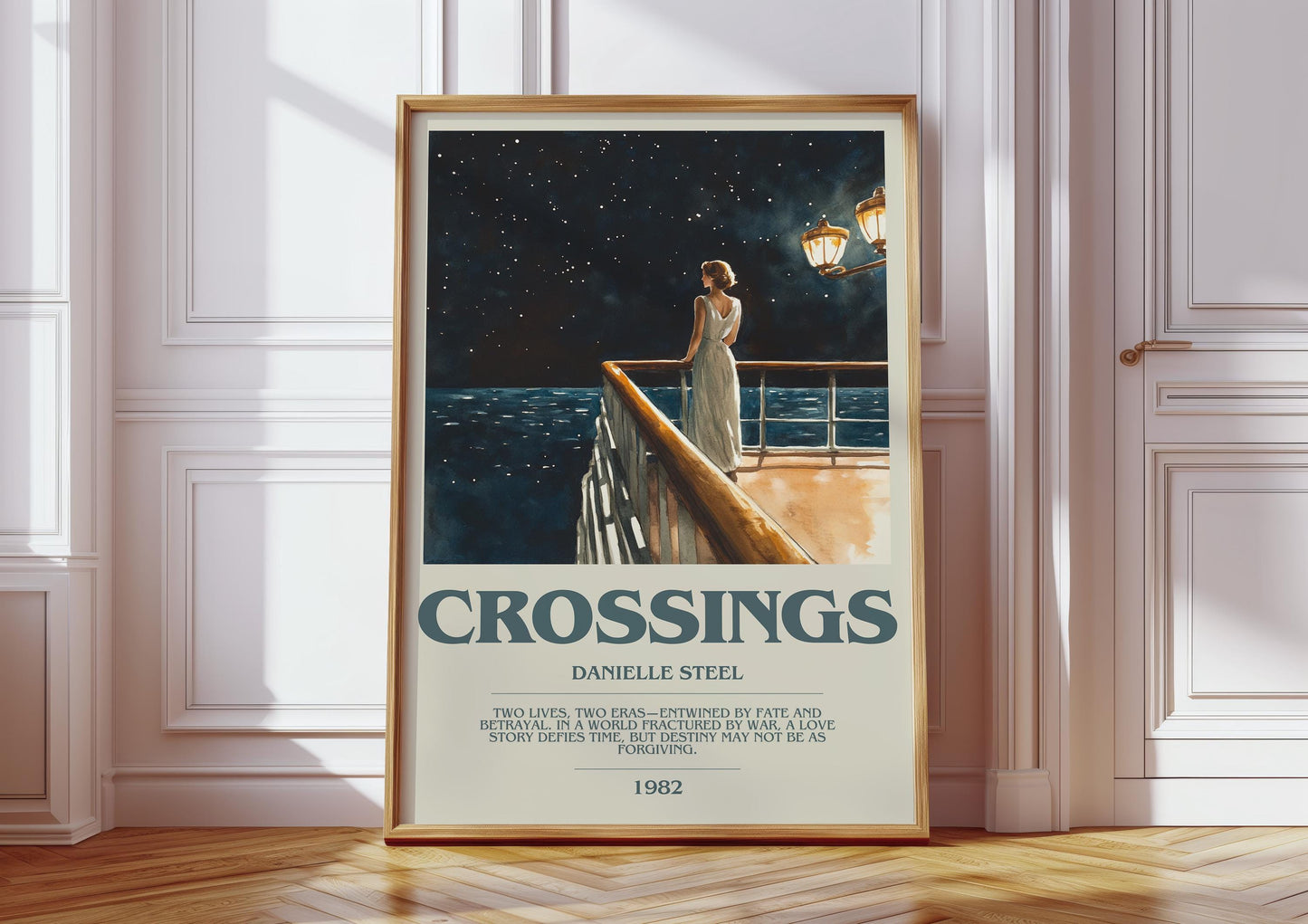 Crossings by Danielle Steel Descriptive Poster Print. Free Delivery Wall Art Author & Blurb Book Artwork Novel