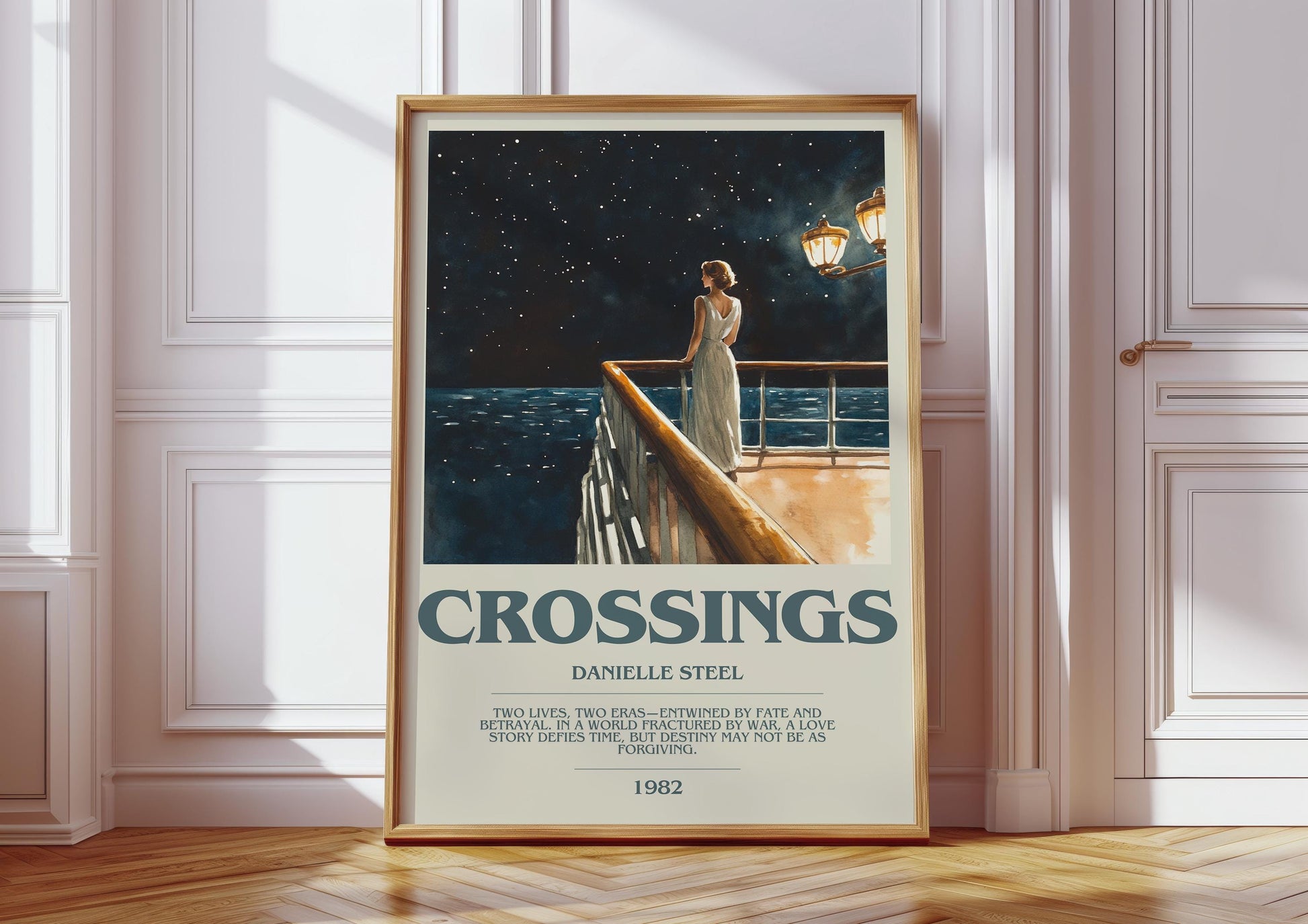 Crossings by Danielle Steel Descriptive Poster Print. Free Delivery Wall Art Author & Blurb Book Artwork Novel