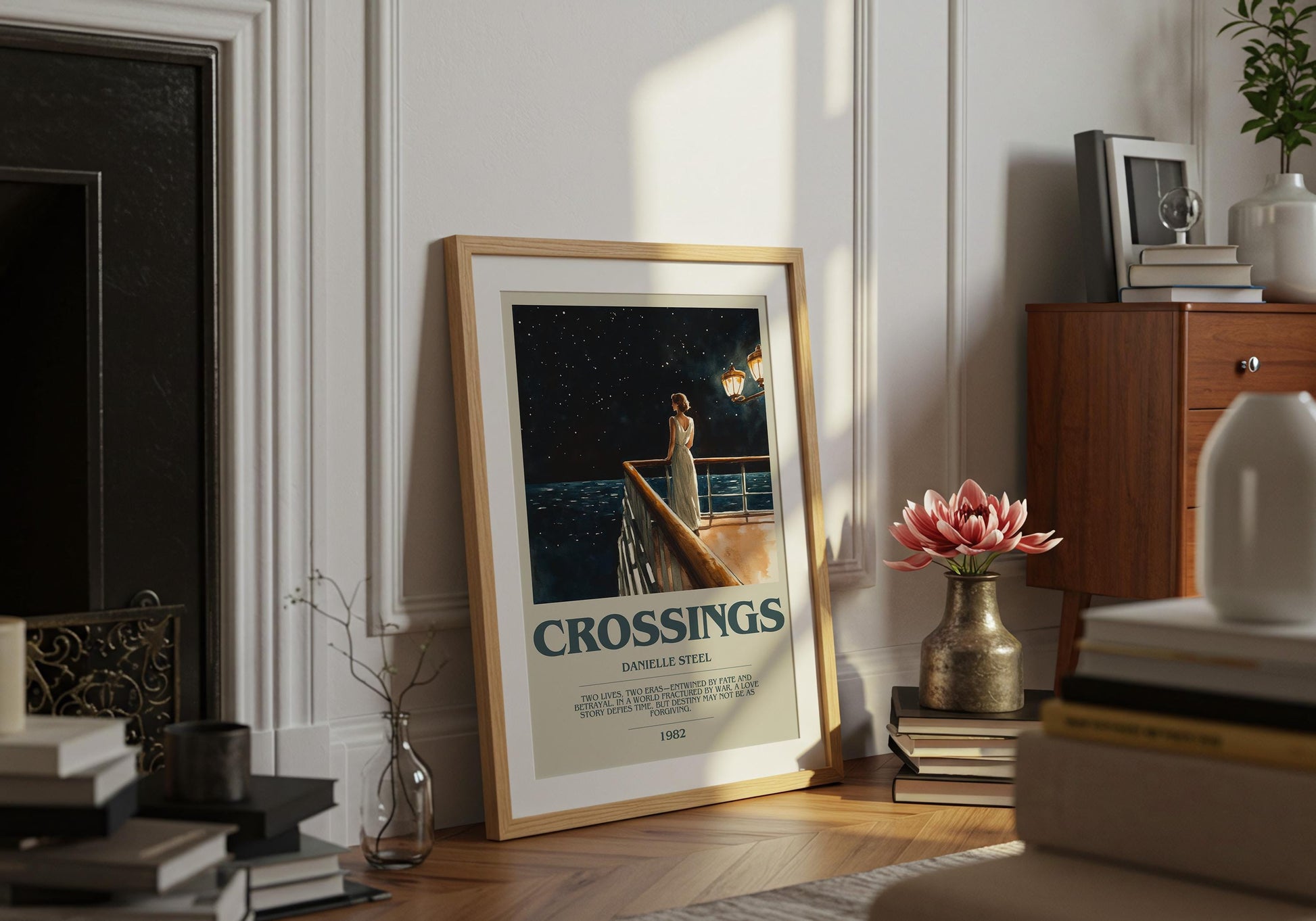 Crossings by Danielle Steel Descriptive Poster Print. Free Delivery Wall Art Author & Blurb Book Artwork Novel