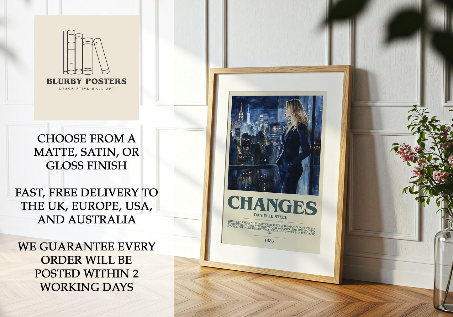 Changes by Danielle Steel Descriptive Poster Print. Free Delivery Wall Art Author & Blurb Book Artwork Novel
