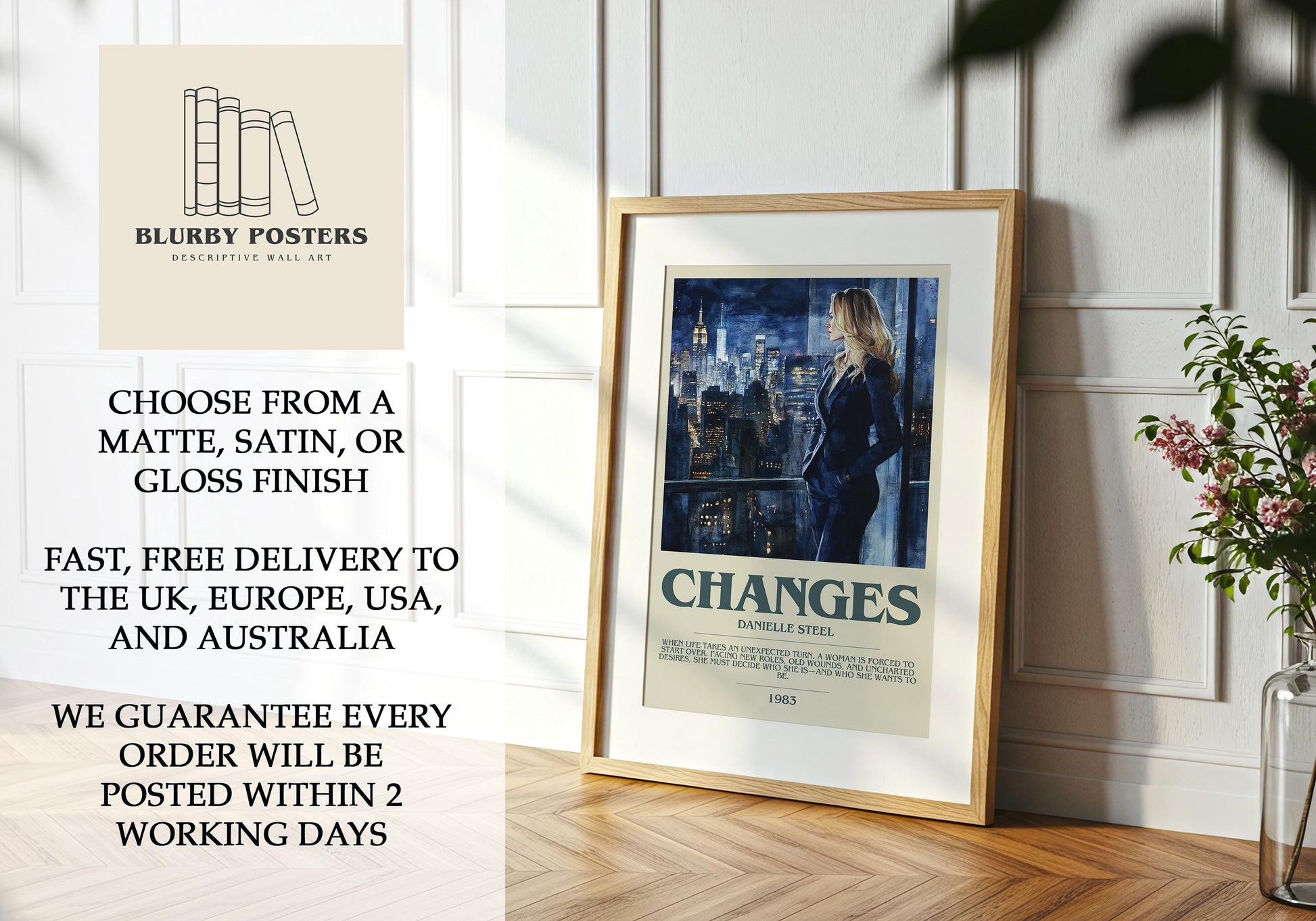 Changes by Danielle Steel Descriptive Poster Print. Free Delivery Wall Art Author & Blurb Book Artwork Novel