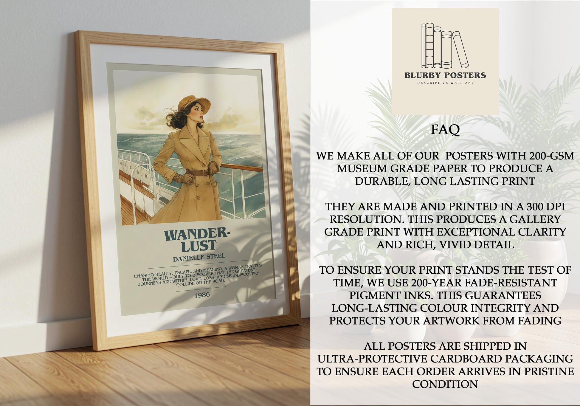 Wanderlust by Danielle Steel Descriptive Poster Print. Free Delivery Wall Art Author & Blurb Book Artwork Novel