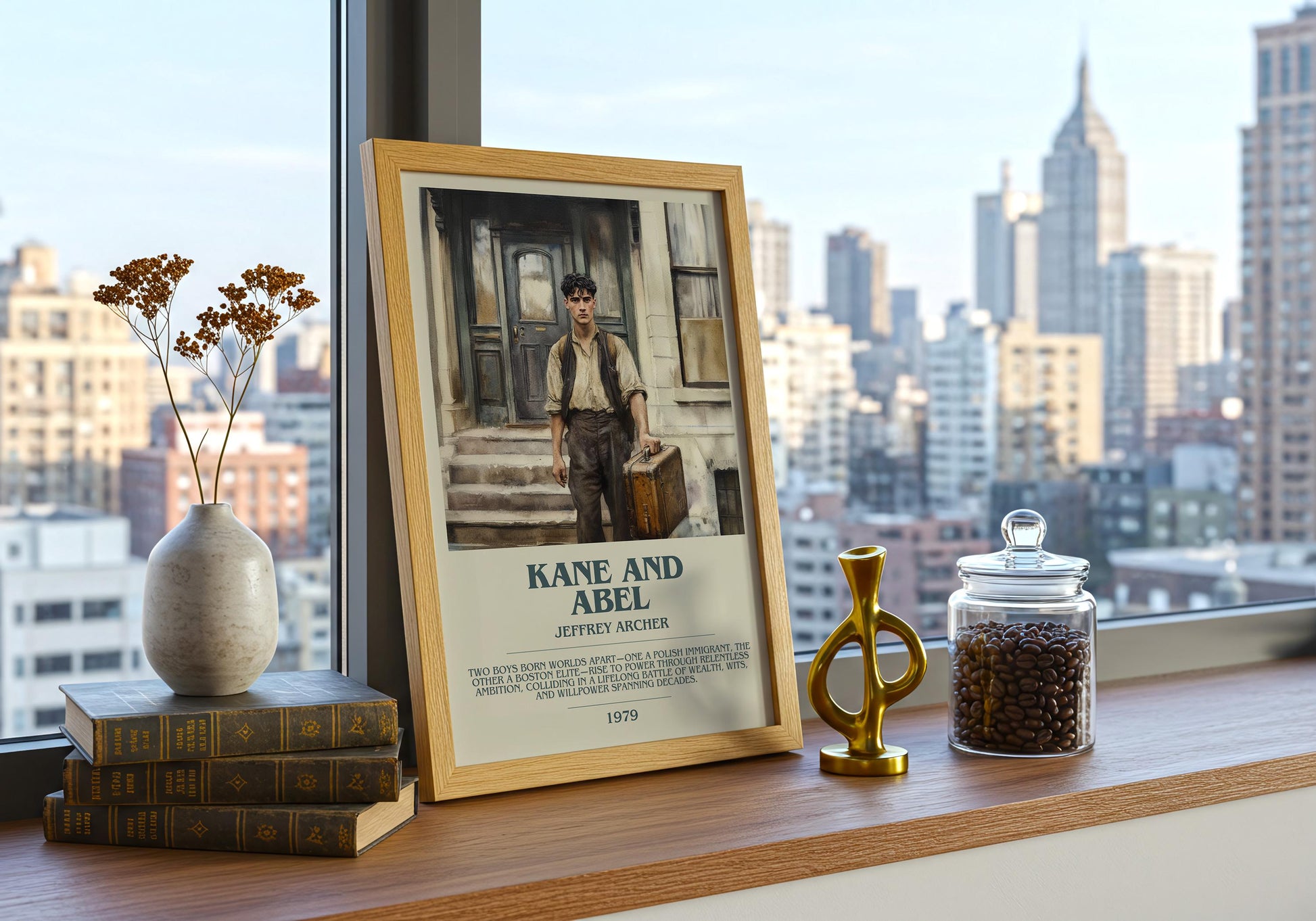 Kane and Abel by Jeffrey Archer Descriptive Poster Print. Free Delivery Wall Art Author & Blurb Book Artwork Novel