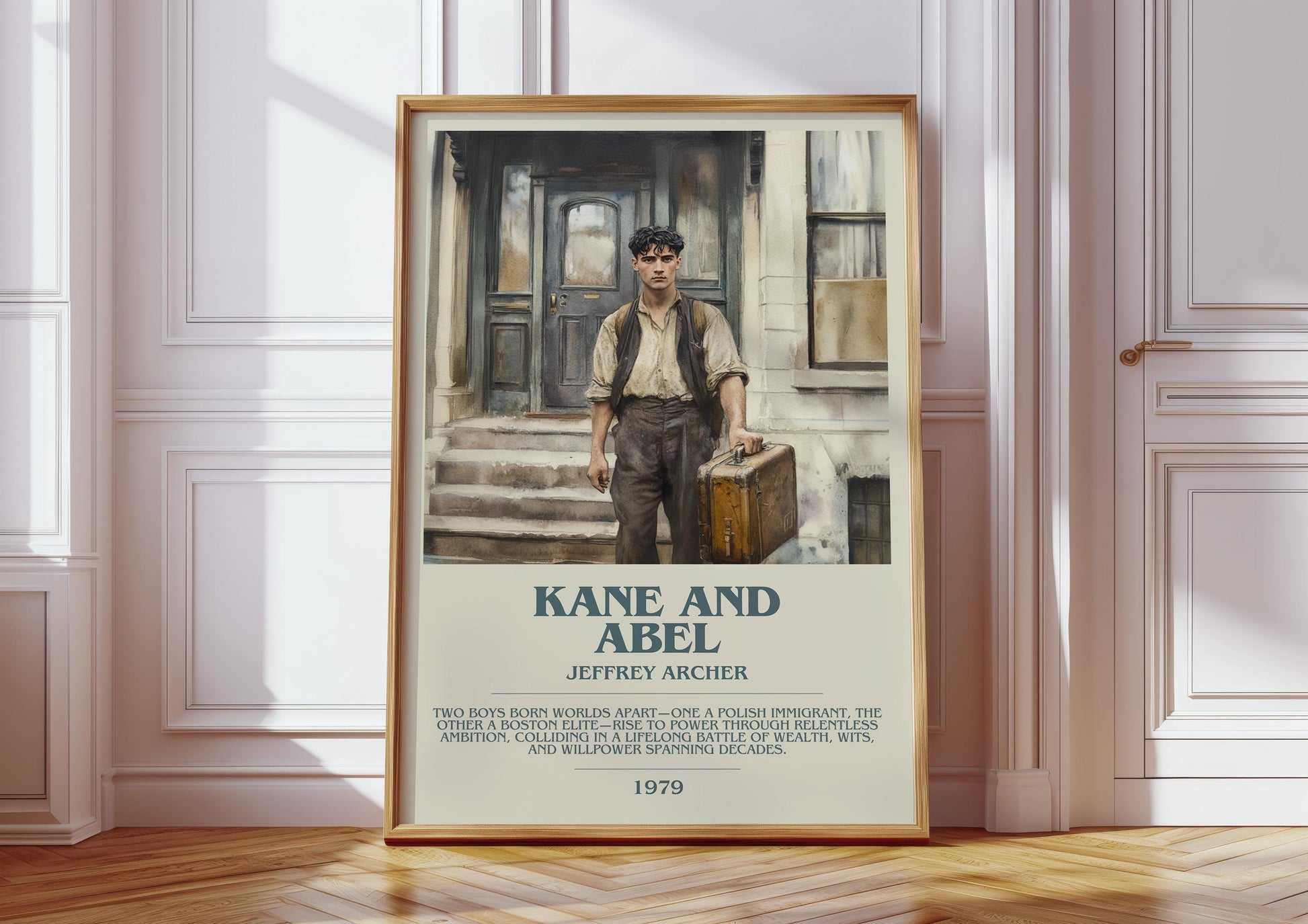 Kane and Abel by Jeffrey Archer Descriptive Poster Print. Free Delivery Wall Art Author & Blurb Book Artwork Novel