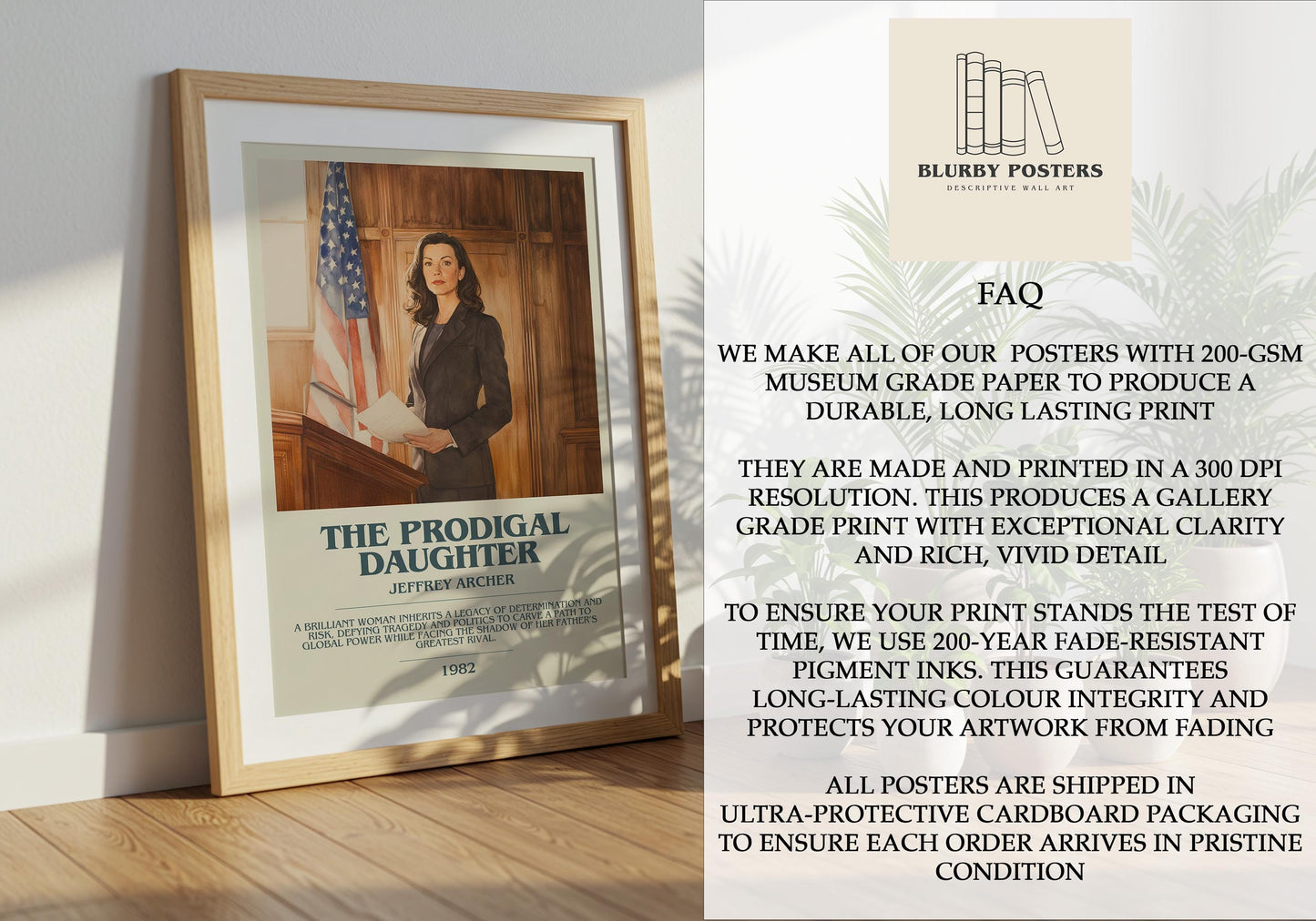 The Prodigal Daughter by Jeffrey Archer Descriptive Poster Print. Free Delivery Wall Art Author & Blurb Book Artwork Novel