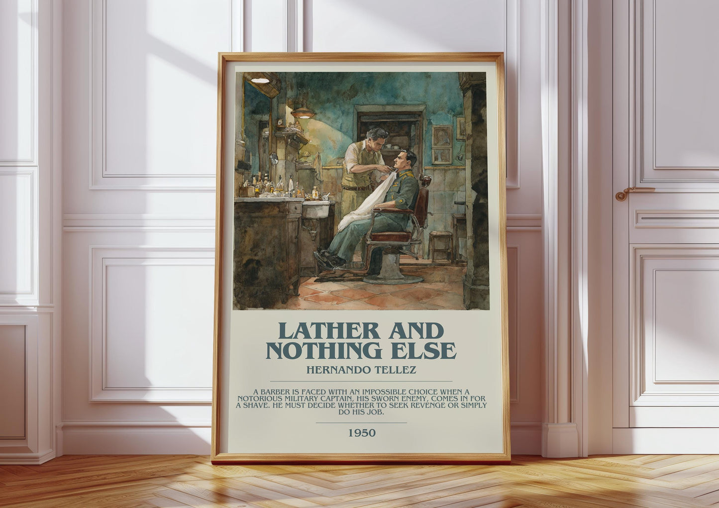 Lather and Nothing Else by Hernando Tellez | Descriptive Book Poster | Modern