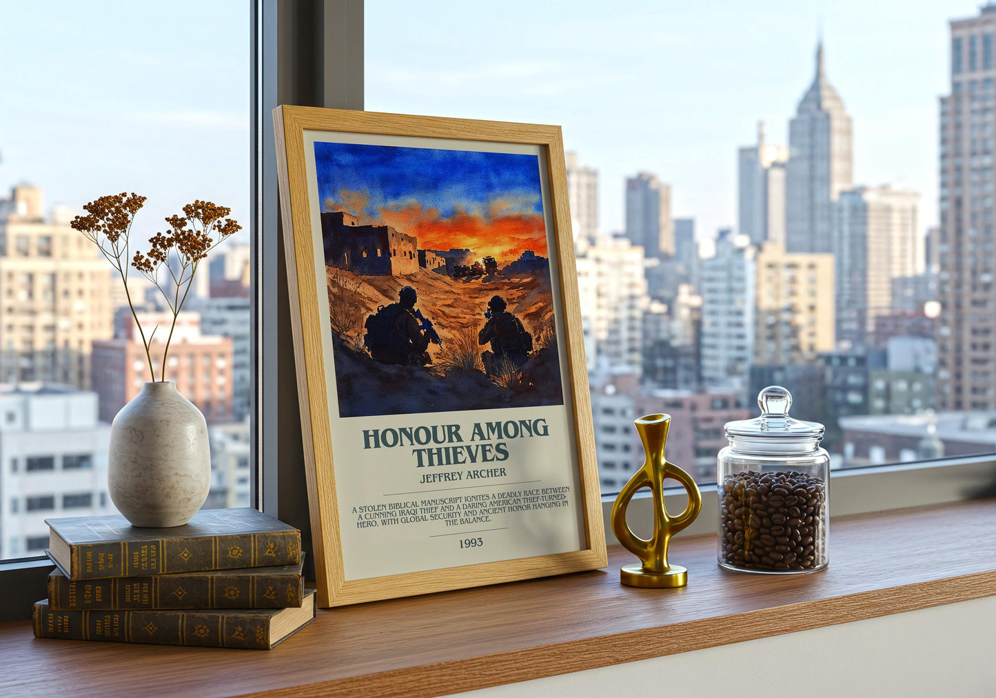 Honour Among Thieves by Jeffrey Archer Descriptive Poster Print. Free Delivery Wall Art Author & Blurb Book Artwork Novel