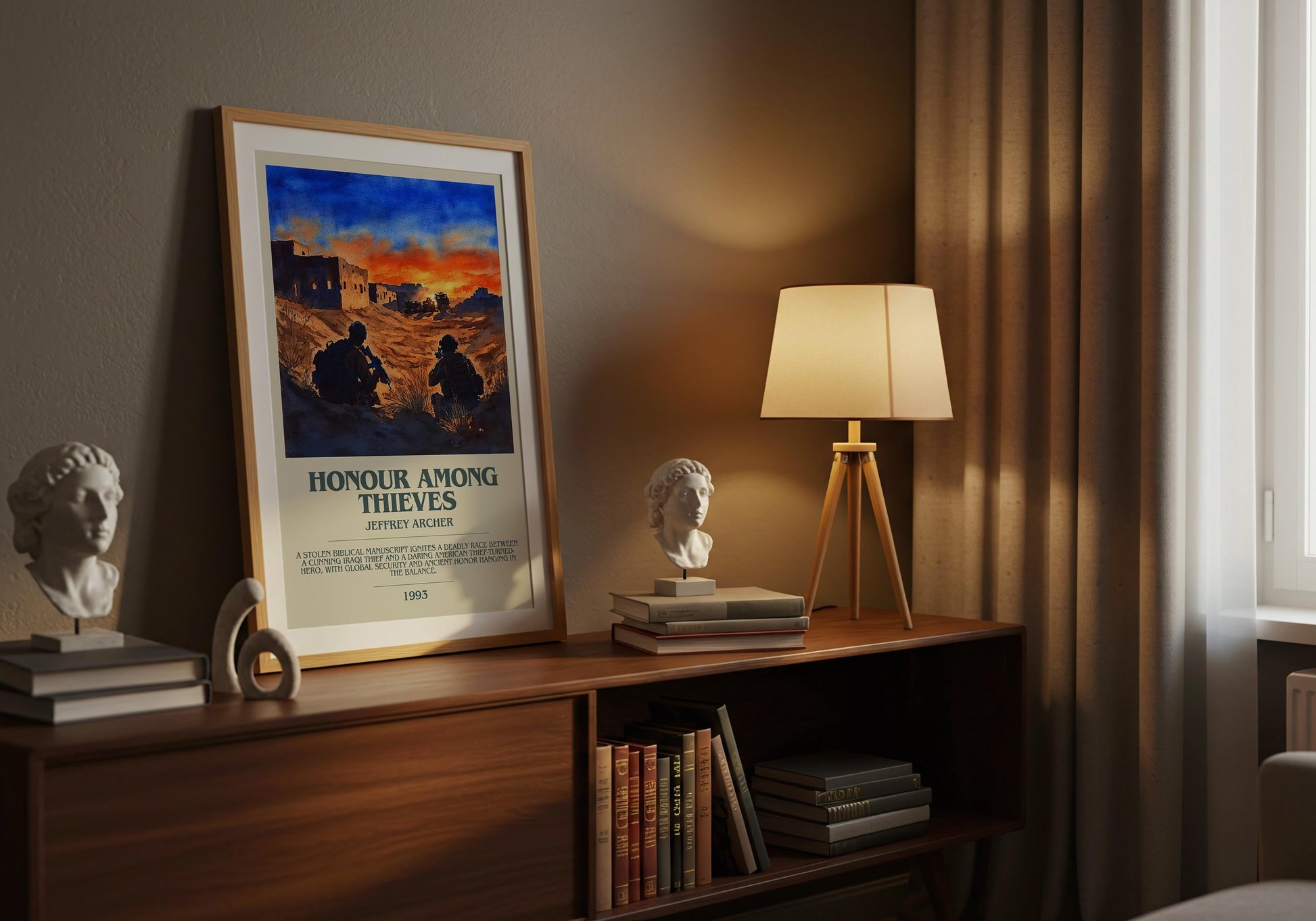 Honour Among Thieves by Jeffrey Archer Descriptive Poster Print. Free Delivery Wall Art Author & Blurb Book Artwork Novel