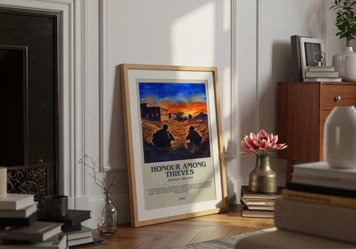 Honour Among Thieves by Jeffrey Archer Descriptive Poster Print. Free Delivery Wall Art Author & Blurb Book Artwork Novel