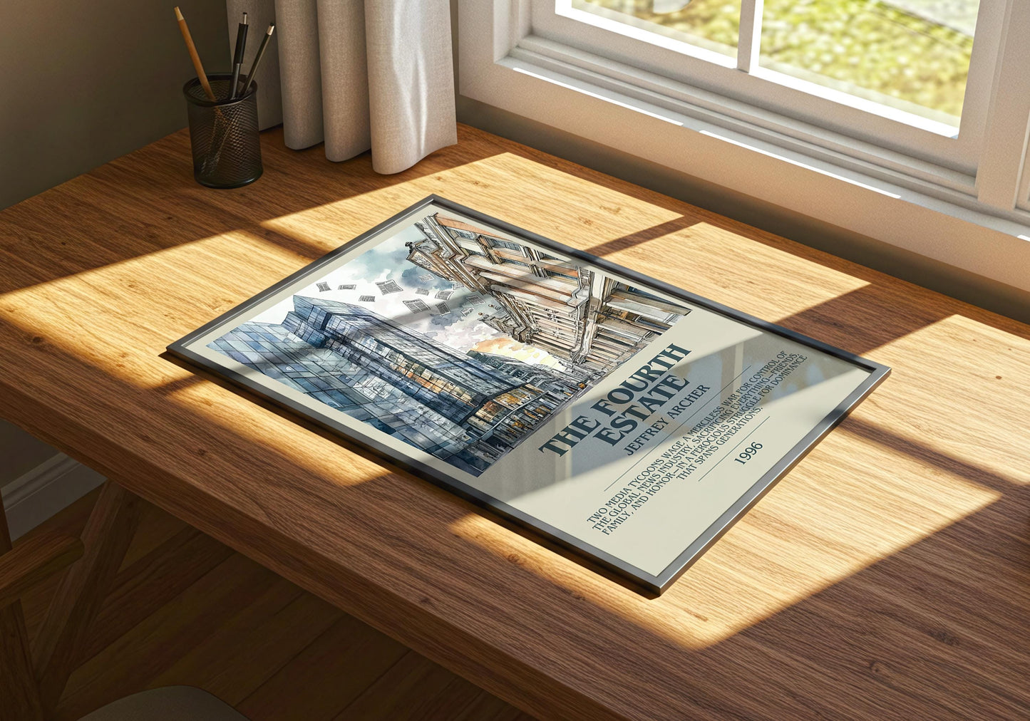 The Fourth Estate by Jeffrey Archer Descriptive Poster Print. Free Delivery Wall Art Author & Blurb Book Artwork Novel