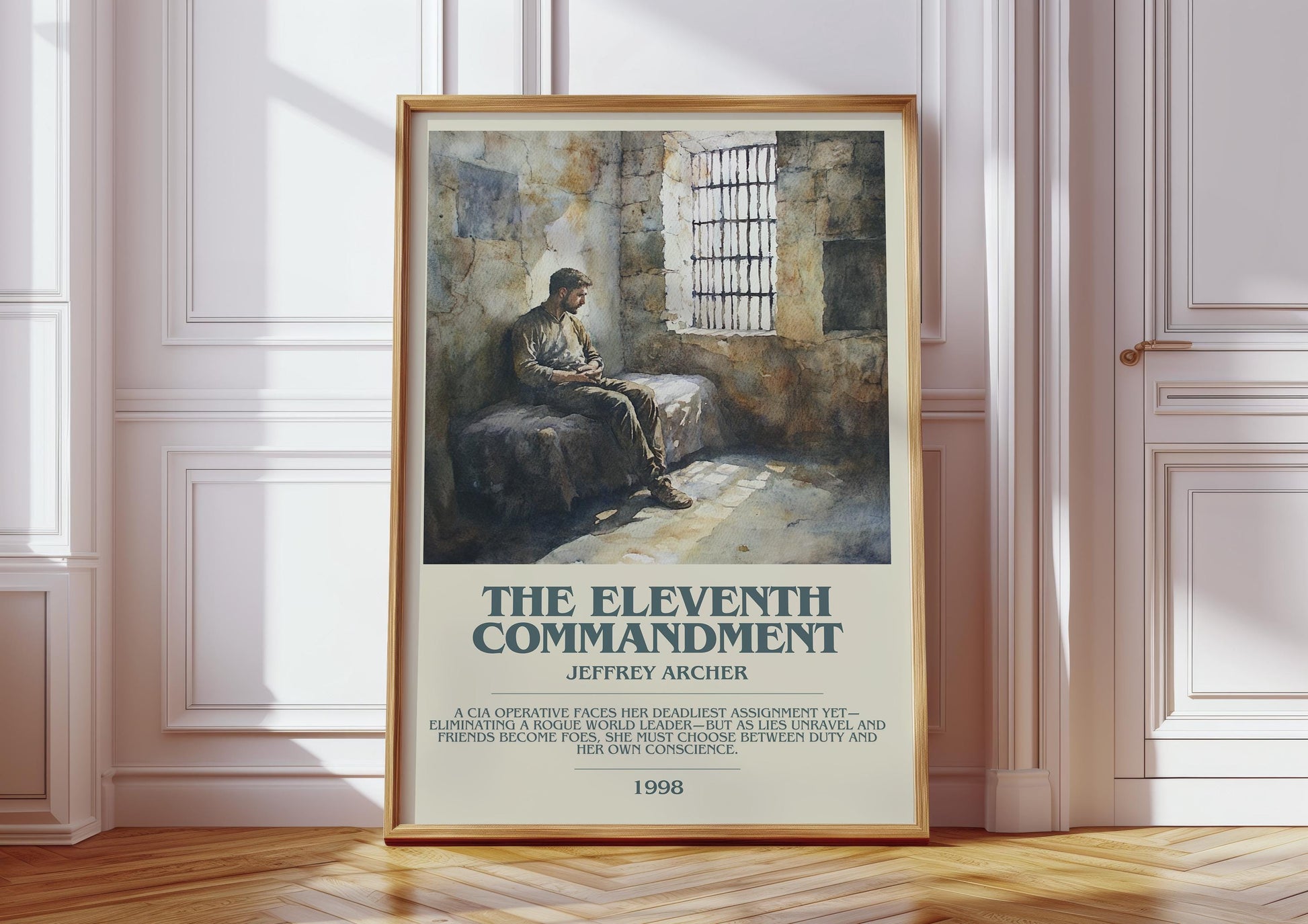 The Eleventh Commandment by Jeffrey Archer Descriptive Poster Print. Free Delivery Wall Art Author & Blurb Book Artwork Novel
