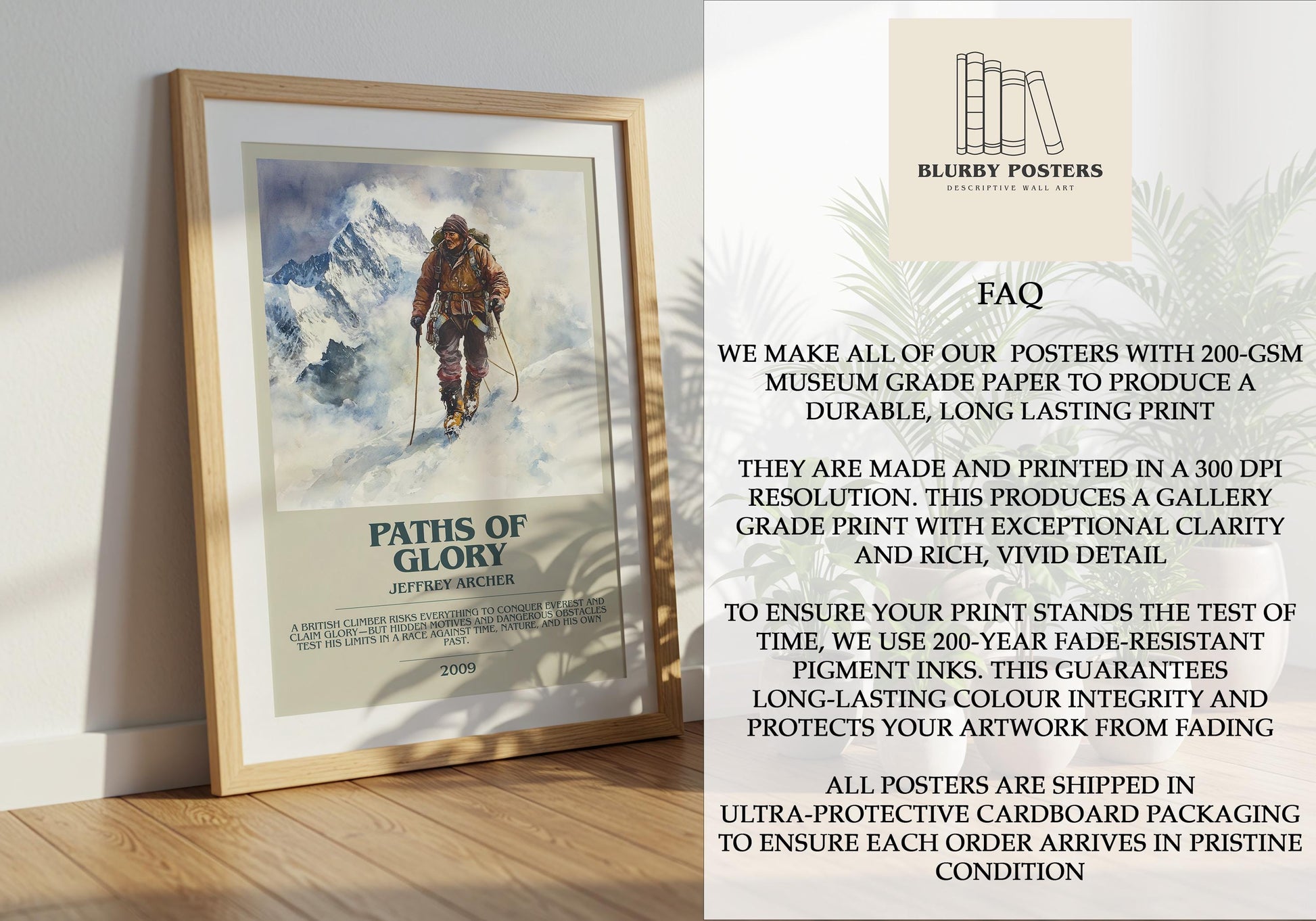 Paths Of Glory by Jeffrey Archer Descriptive Poster Print. Free Delivery Wall Art Author & Blurb Book Artwork Novel