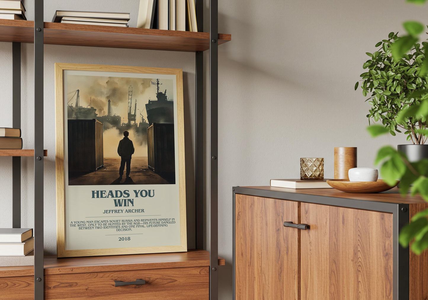 Heads You Win by Jeffrey Archer Descriptive Poster Print. Free Delivery Wall Art Author & Blurb Book Artwork Novel