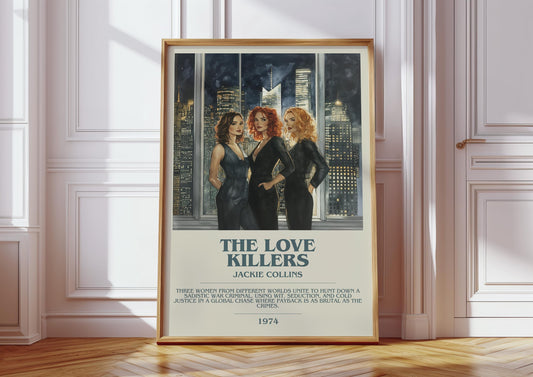 The Love Killers by Jackie Collins Descriptive Poster Print. Free Delivery Wall Art Author & Blurb Book Artwork Novel