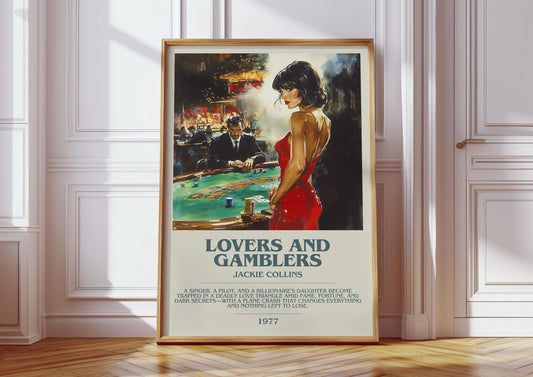 Lovers and Gamblers by Jackie Collins Descriptive Poster Print. Free Delivery Wall Art Author & Blurb Book Artwork Novel