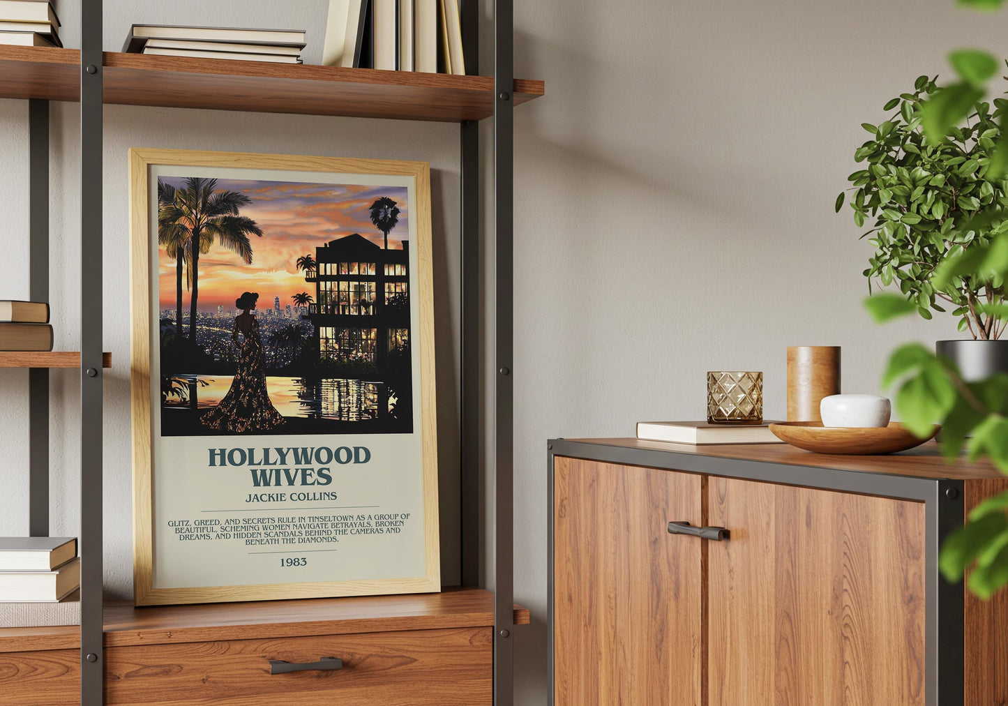Hollywood Wives by Jackie Collins Descriptive Poster Print. Free Delivery Wall Art Author & Blurb Book Artwork Novel