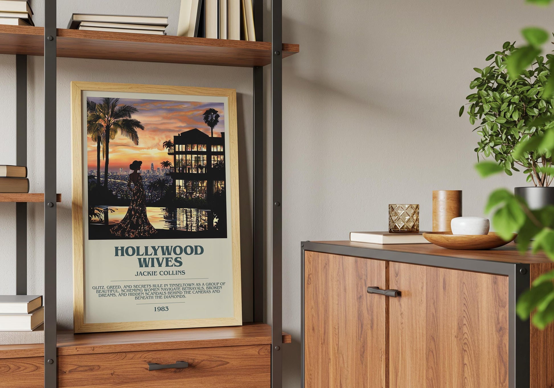 Hollywood Wives by Jackie Collins Descriptive Poster Print. Free Delivery Wall Art Author & Blurb Book Artwork Novel
