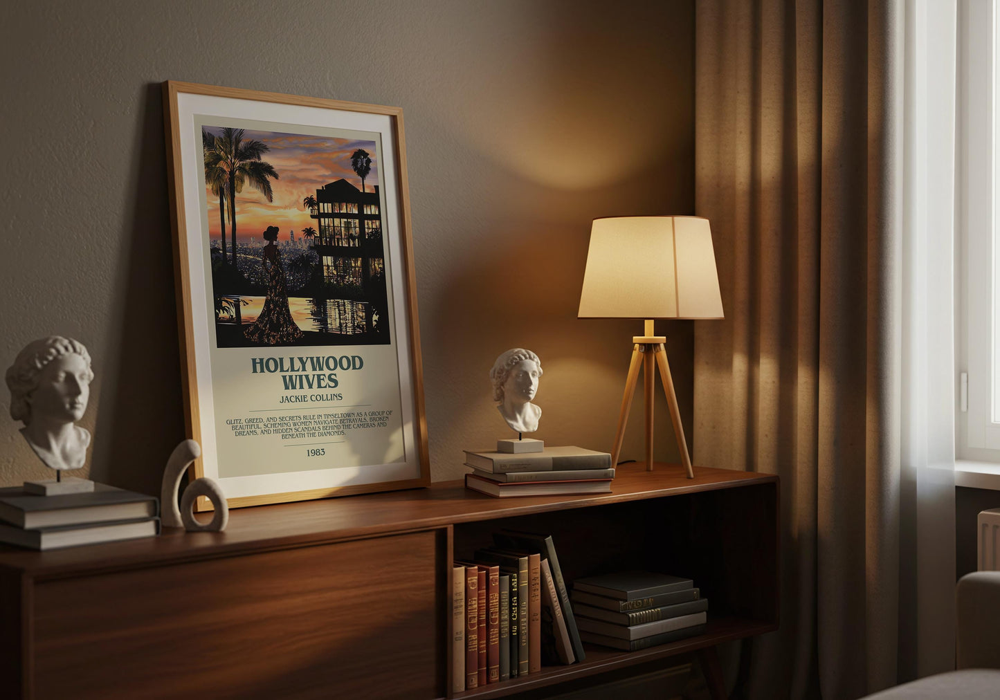 Hollywood Wives by Jackie Collins Descriptive Poster Print. Free Delivery Wall Art Author & Blurb Book Artwork Novel