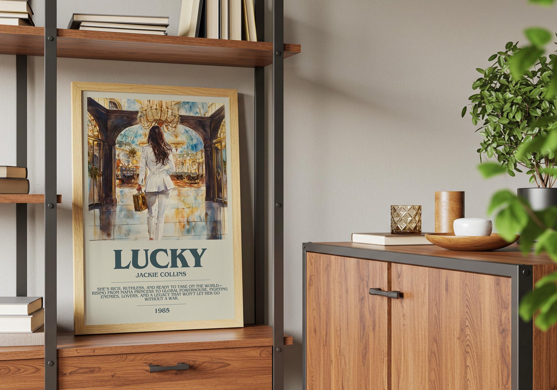 Lucky by Jackie Collins Descriptive Poster Print. Free Delivery Wall Art Author & Blurb Book Artwork Novel
