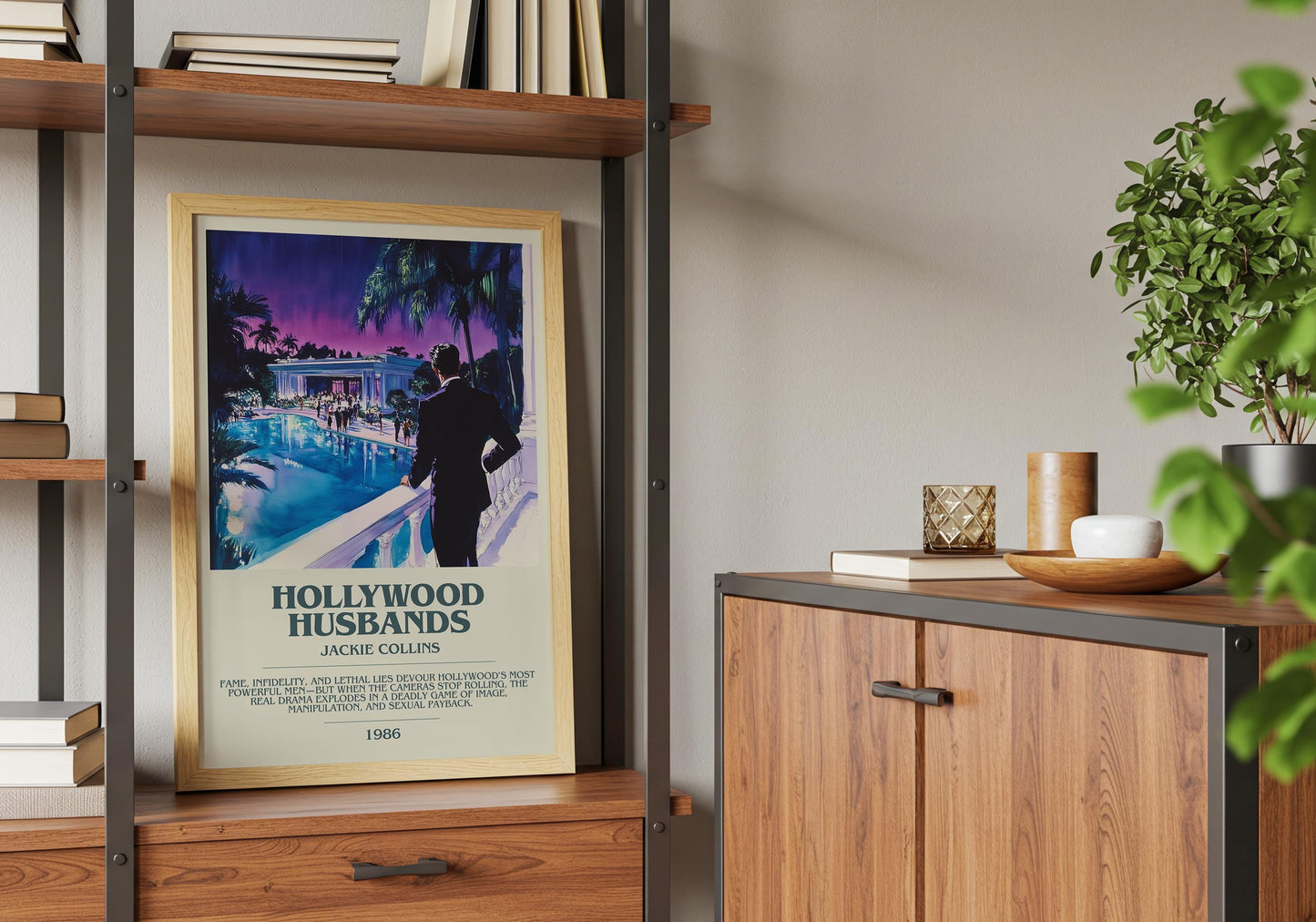 Hollywood Husbands by Jackie Collins Descriptive Poster Print. Free Delivery Wall Art Author & Blurb Book Artwork Novel