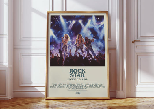 Rockstar by Jackie Collins Descriptive Poster Print. Free Delivery Wall Art Author & Blurb Book Artwork Novel